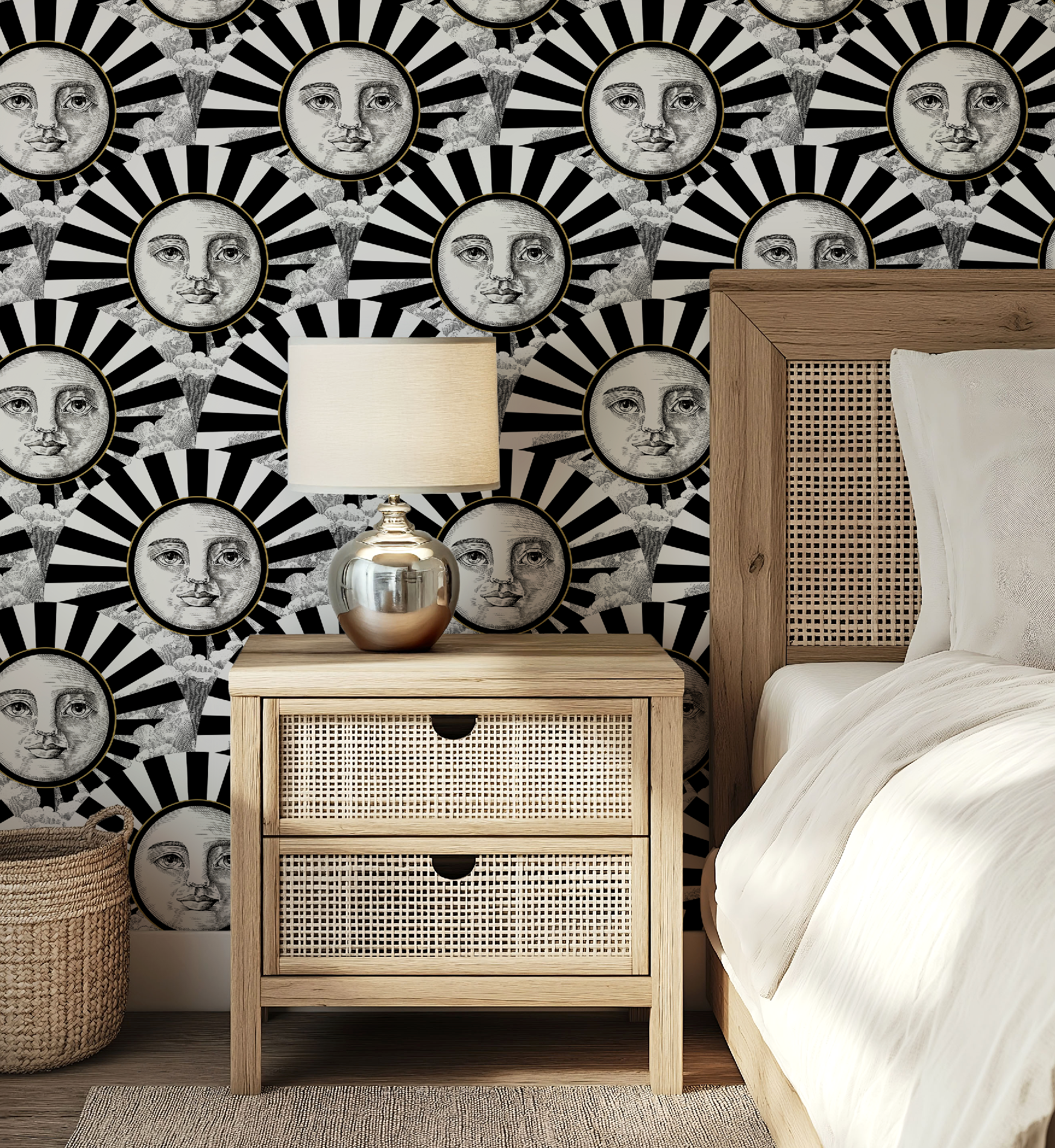 Vintage Black, White & Gold Sunshine Wallpaper - Retro Modern Bold Accent Wall Decor