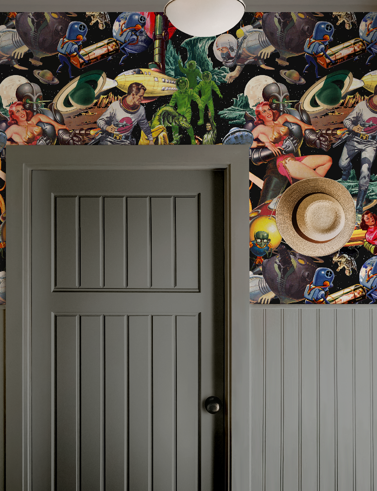 Vintage Space-Themed Mid-Century Wallpaper