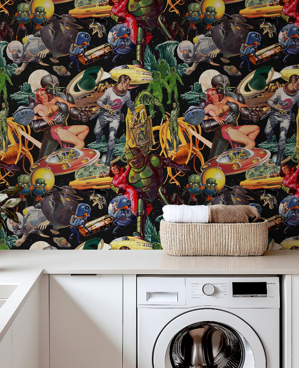 Vintage Space-Themed Mid-Century Wallpaper