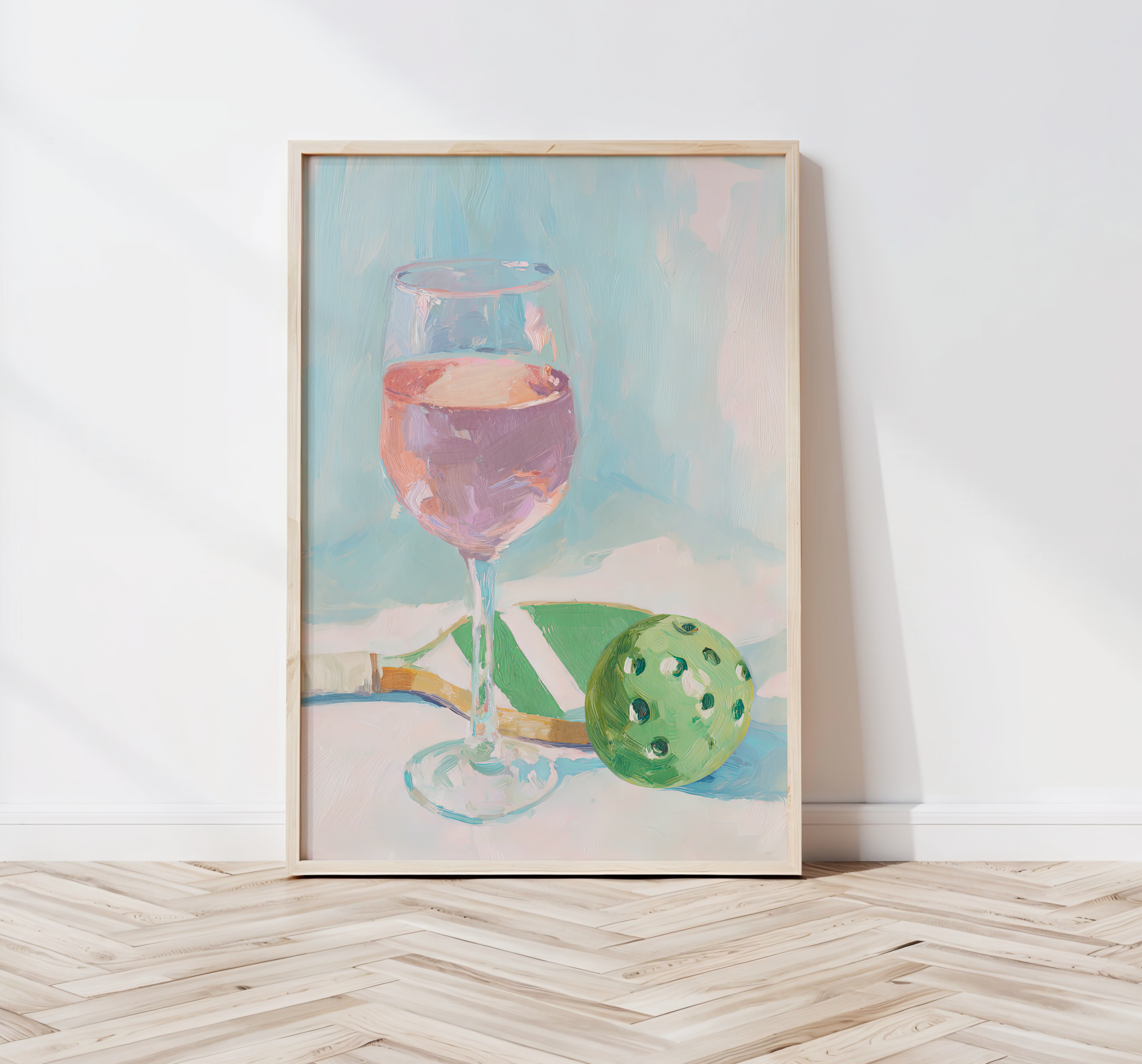 Whimsical Pickleball and Wine Art Print: Playful Sports Bar Decor, Kitchen Poster, Gift for Enthusiasts