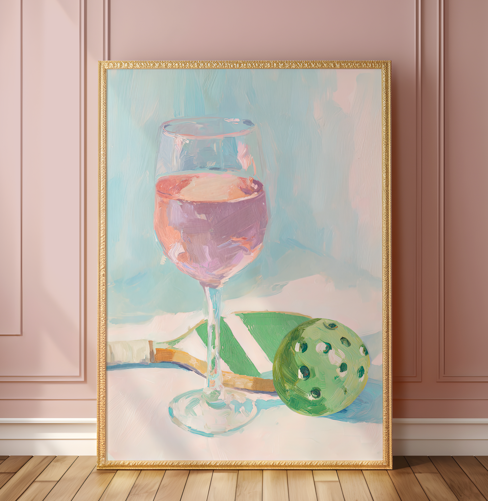 Whimsical Pickleball and Wine Art Print: Playful Sports Bar Decor, Kitchen Poster, Gift for Enthusiasts