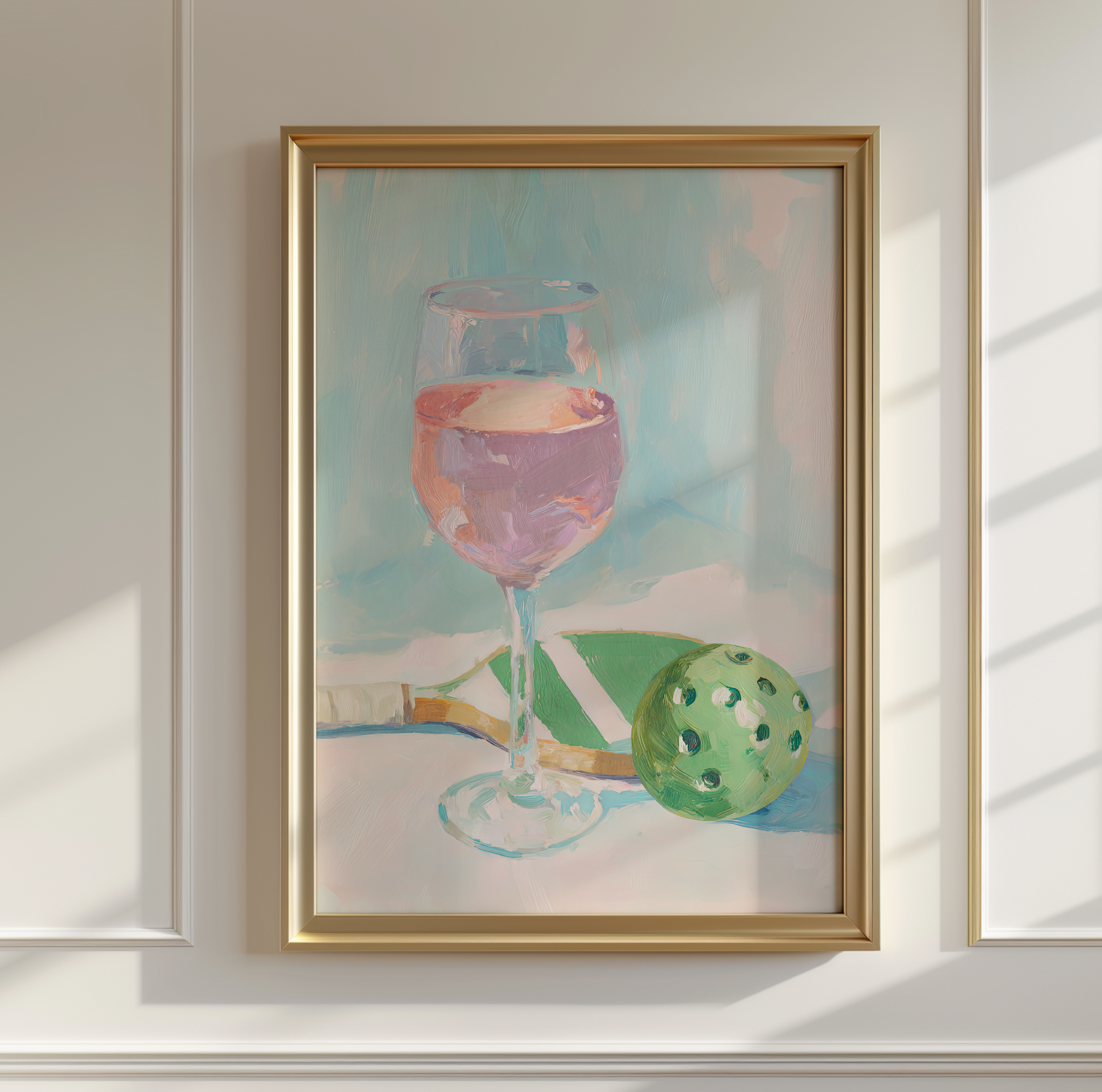 Whimsical Pickleball and Wine Art Print: Playful Sports Bar Decor, Kitchen Poster, Gift for Enthusiasts
