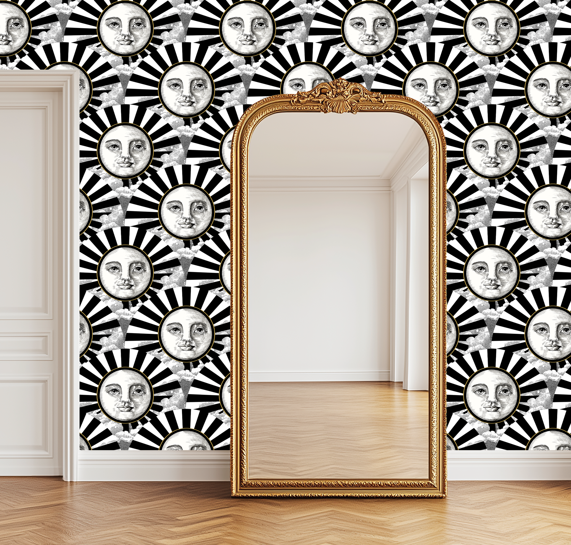 Vintage Black, White & Gold Sunshine Wallpaper - Retro Modern Bold Accent Wall Decor