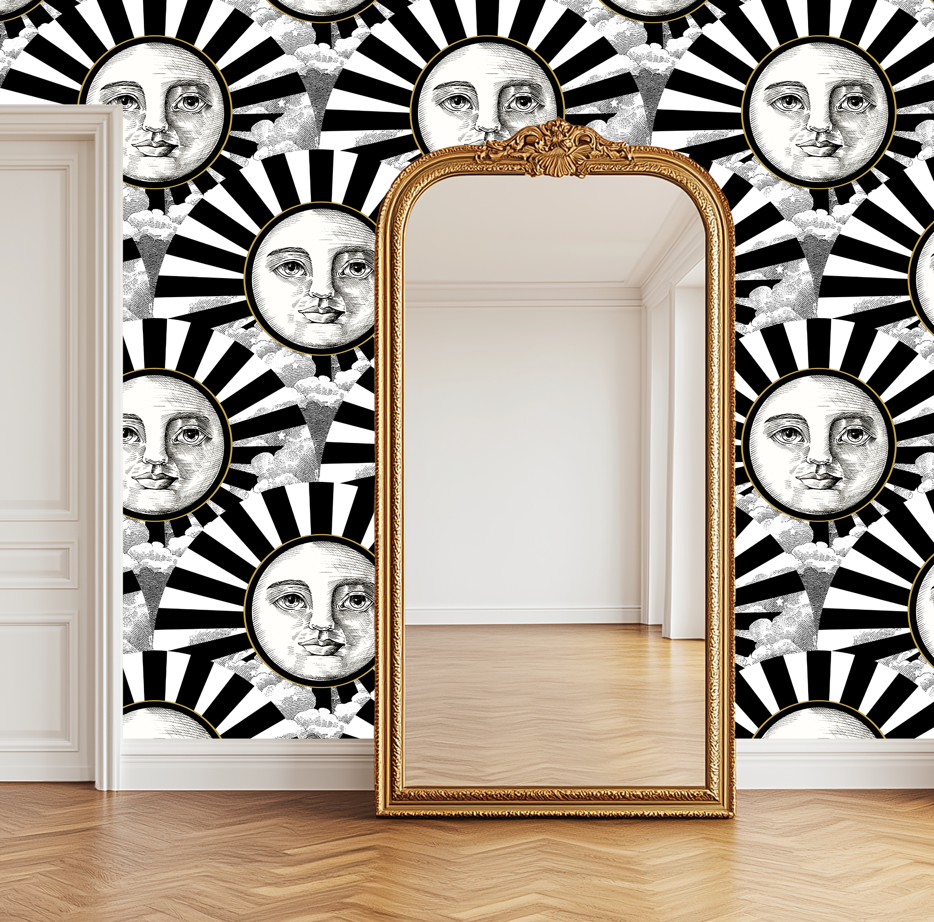 Vintage Black, White & Gold Sunshine Wallpaper - Large