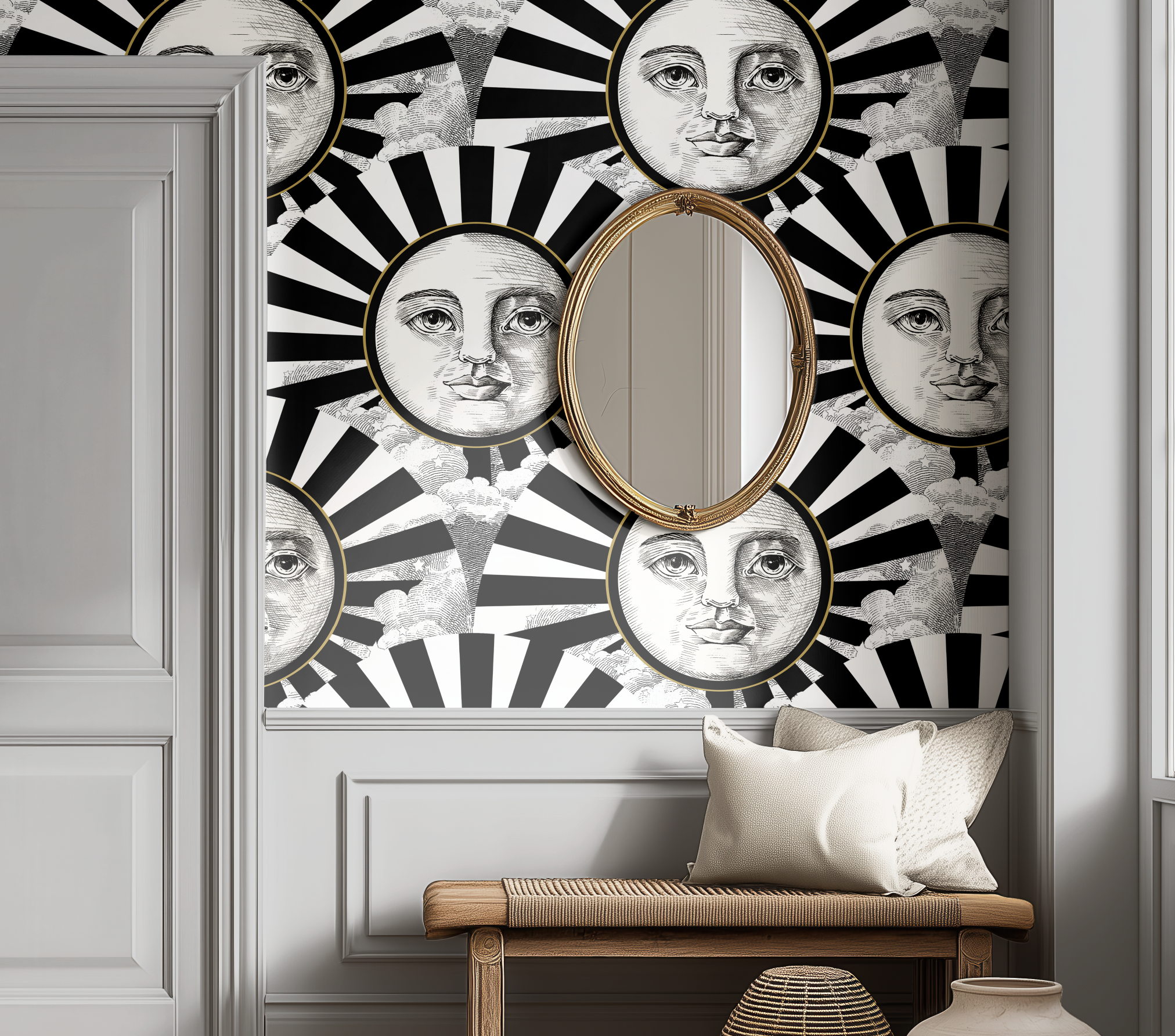 Vintage Black, White & Gold Sunshine Wallpaper - Large