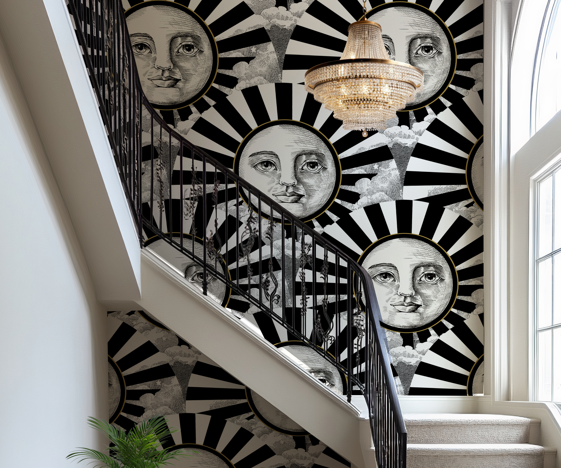 Vintage Black, White & Gold Sunshine Wallpaper - Large