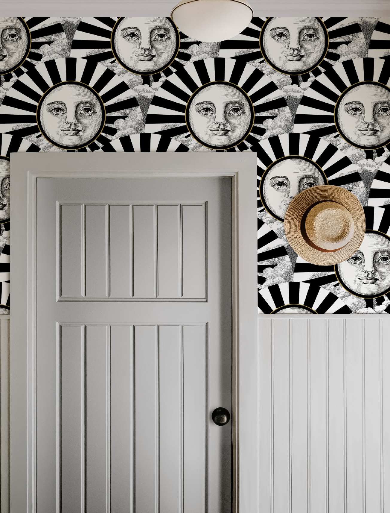 Vintage Black, White & Gold Sunshine Wallpaper - Retro Modern Bold Accent Wall Decor