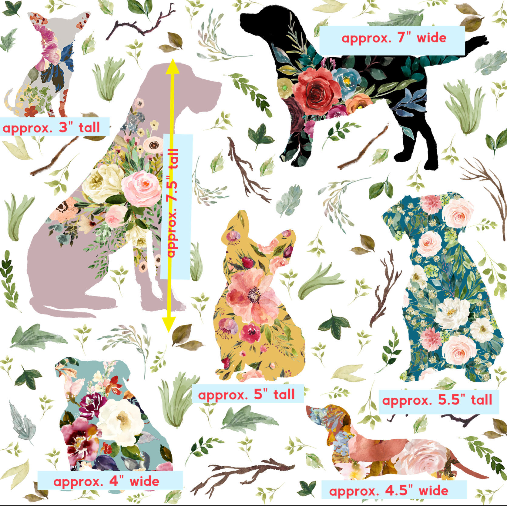 Whimsical Floral Dogs Patchwork Wallpaper