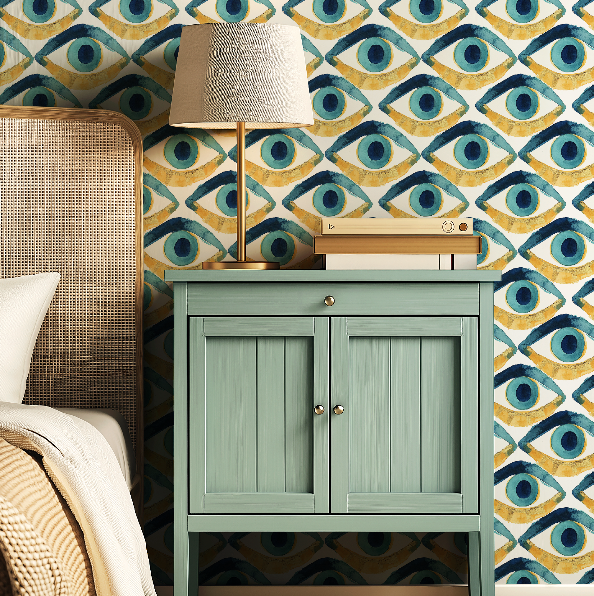 Hamsa Eye Aqua Blue Wallpaper