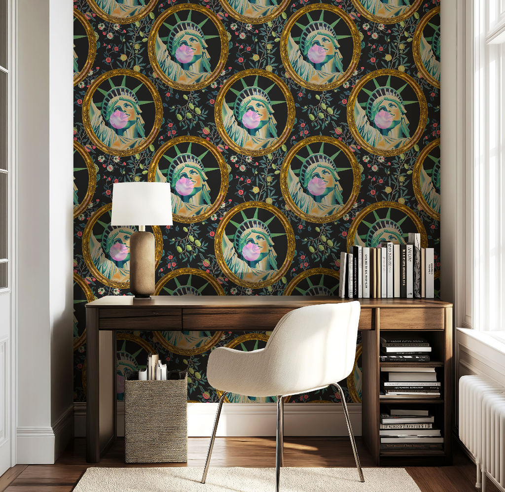 Quirky Statue of Liberty Bubble Gum Art Wallpaper