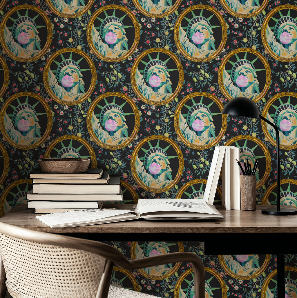 Quirky Statue of Liberty Bubble Gum Art Wallpaper
