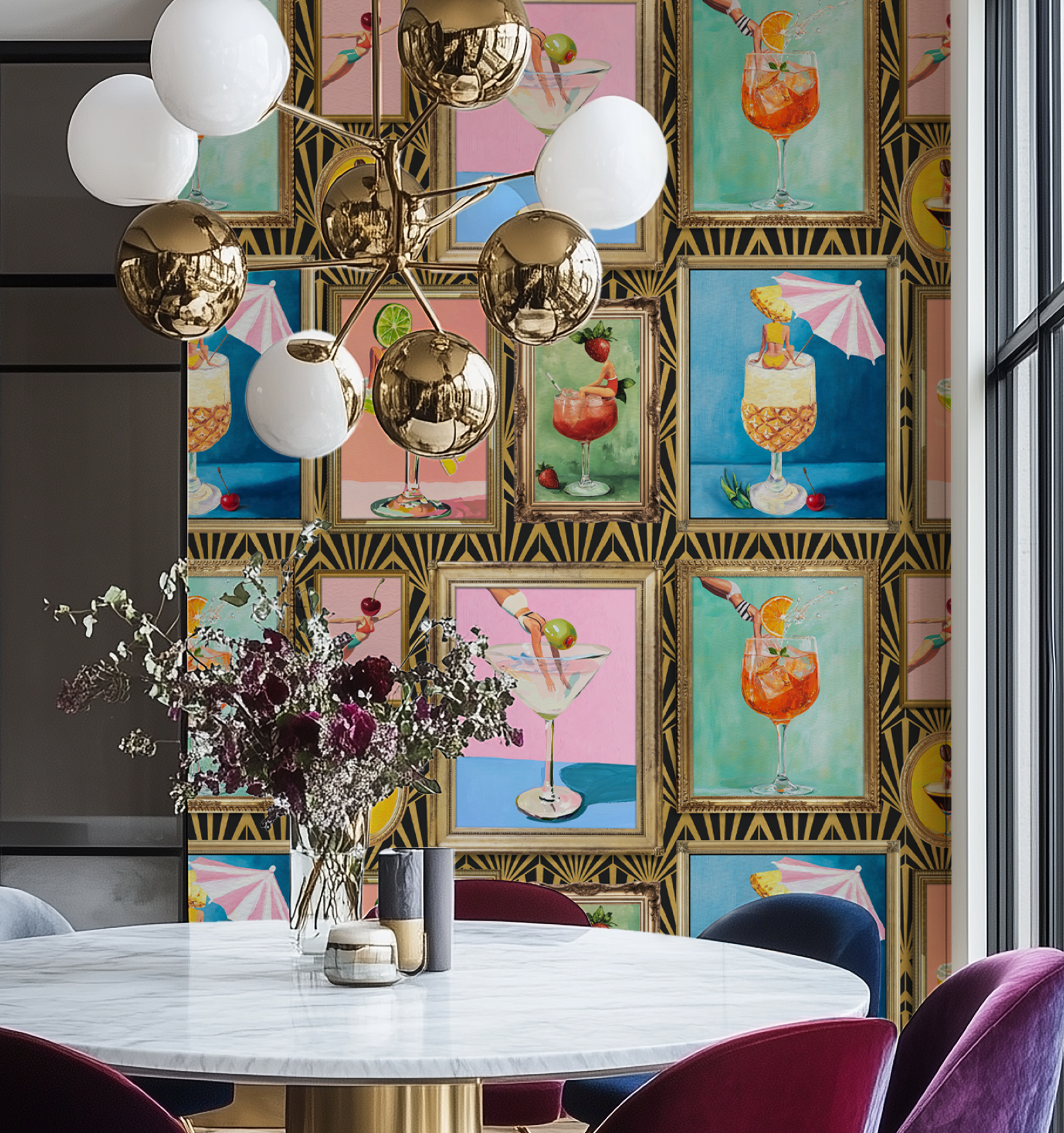 Mid-Century Retro Bar Cocktail Wallpaper: Peel & Stick or Traditional Large Print for Lounge Decor