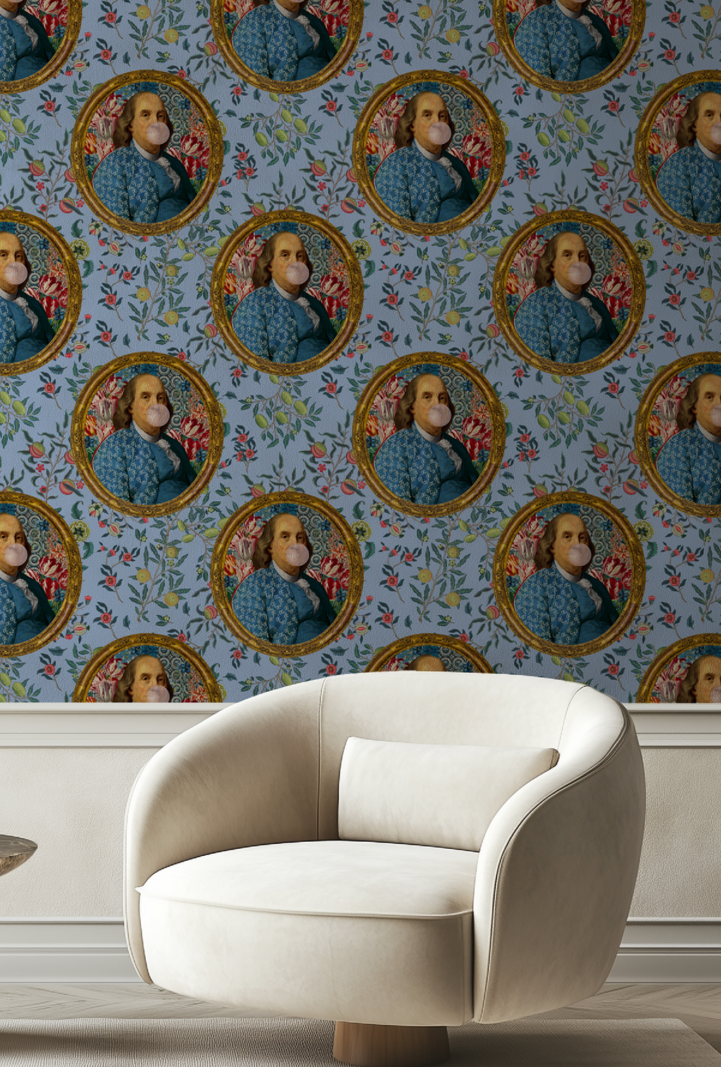 Benjamin Franklin Bubble Gum Funny Wallpaper | Peel and Stick or Traditional | Bathroom Accent Wall