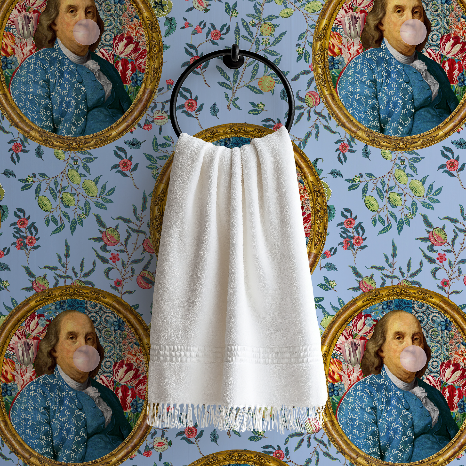 Benjamin Franklin Bubble Gum Funny Wallpaper | Peel and Stick or Traditional | Bathroom Accent Wall