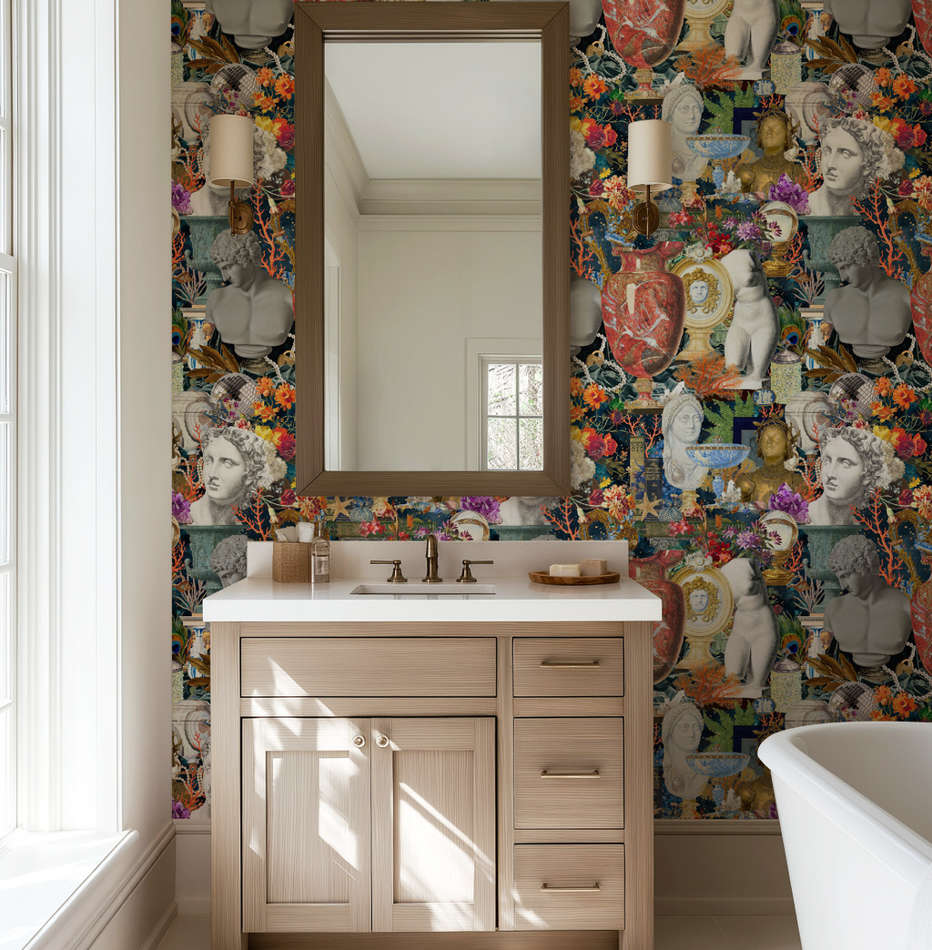 Maximalist Boho Roman Statues and Modern Artifacts Wallpaper