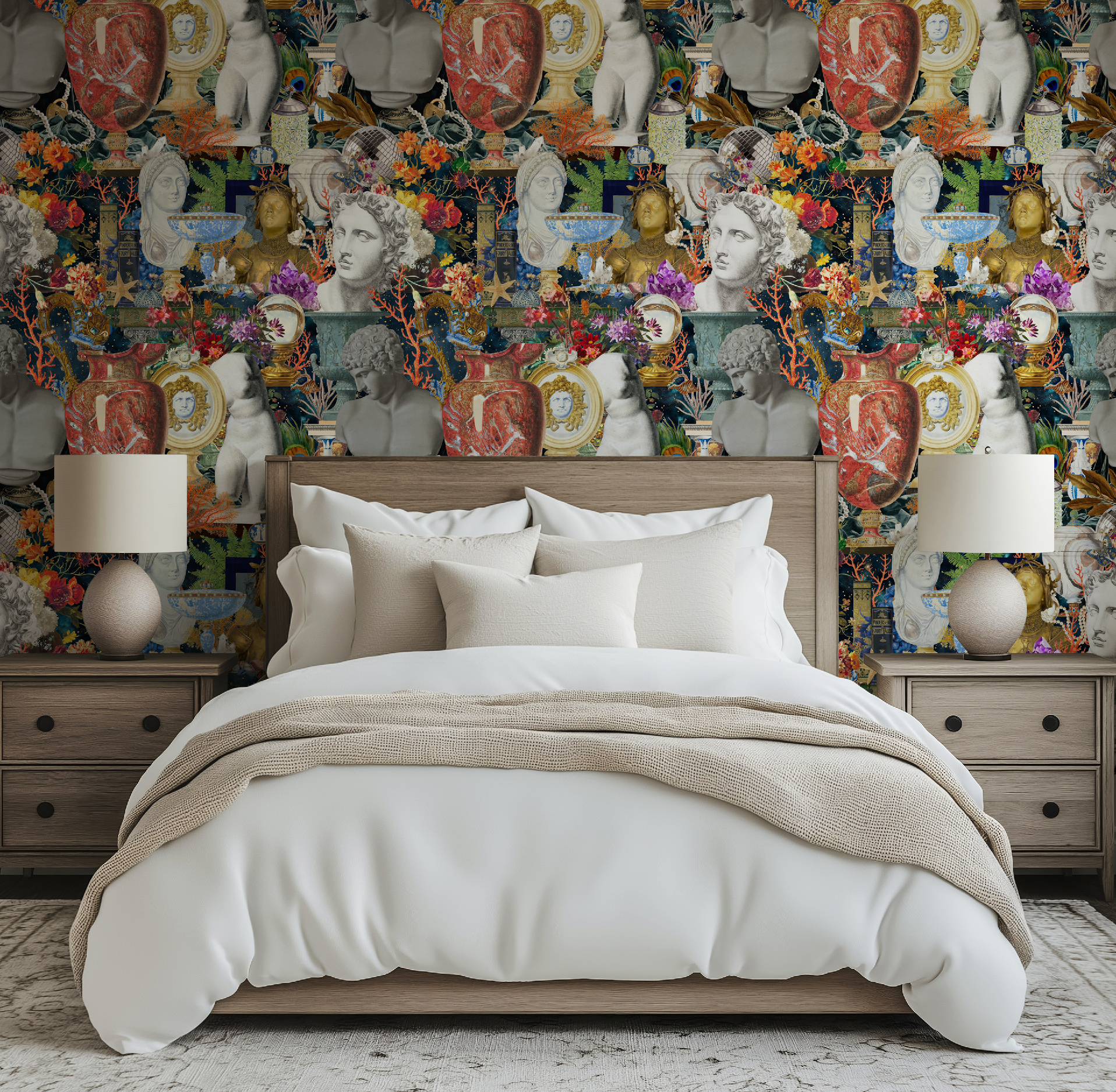 Maximalist Boho Wallpaper: Roman Statues and Modern Artifacts Peel & Stick or Traditional