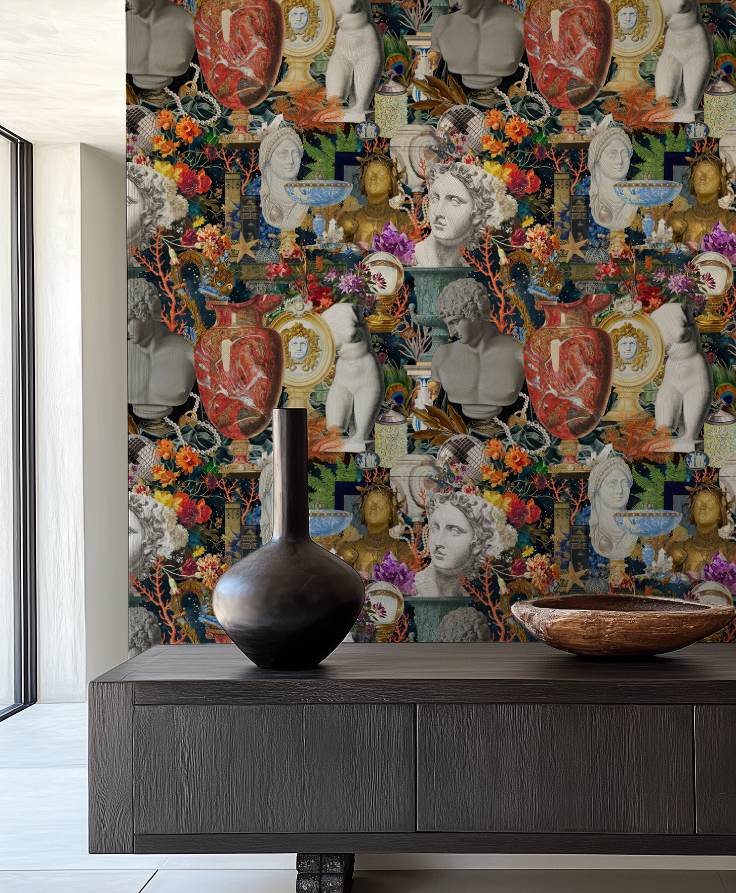 Maximalist Boho Wallpaper: Roman Statues and Modern Artifacts Peel & Stick or Traditional
