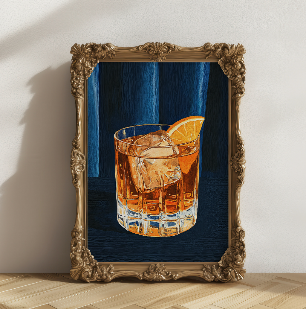 Vintage Whiskey Sour Cocktail Art Print - Mid-Century Bar Illustration, Bourbon Drink Wall Decor