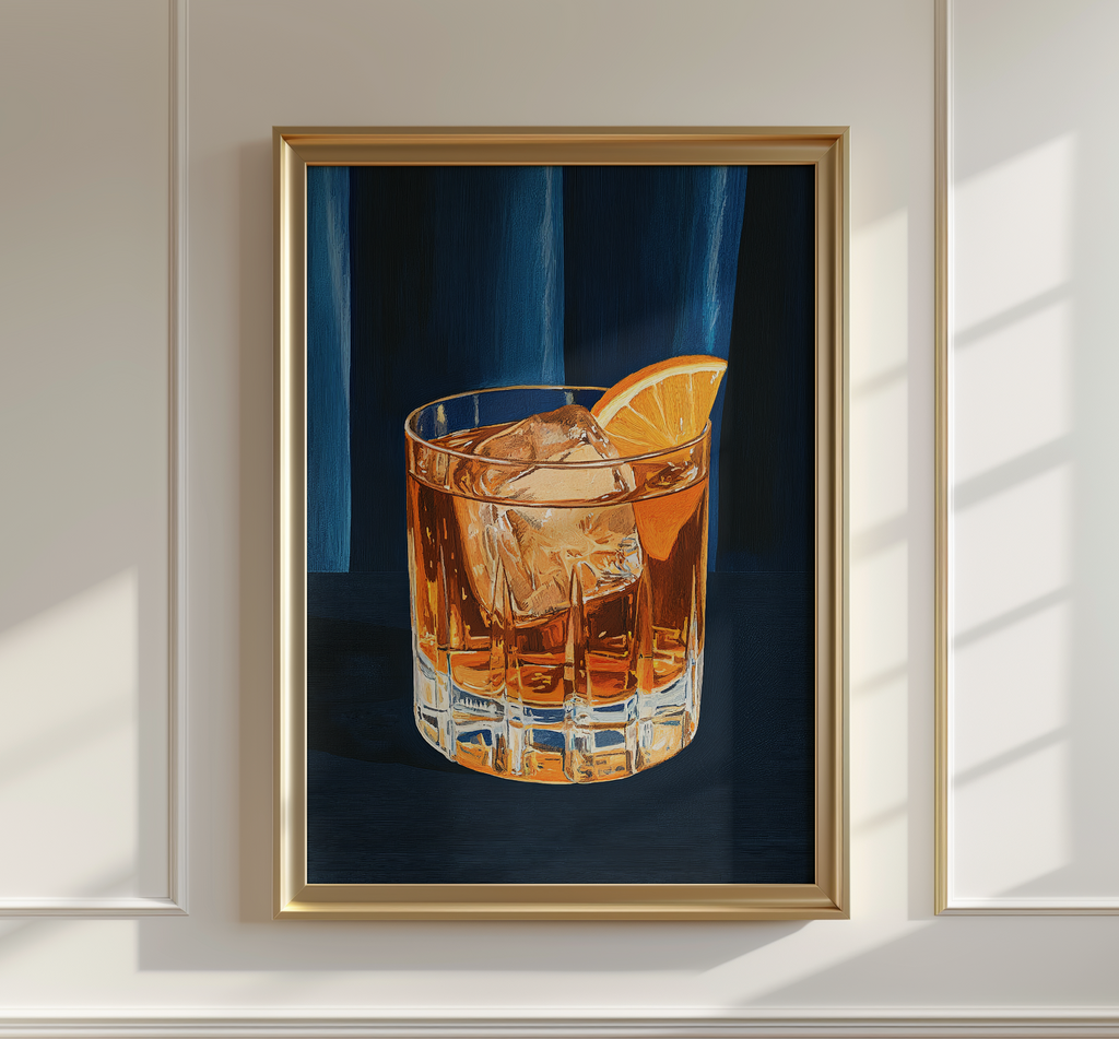 Vintage Whiskey Sour Cocktail Art Print - Mid-Century Bar Illustration, Bourbon Drink Wall Decor