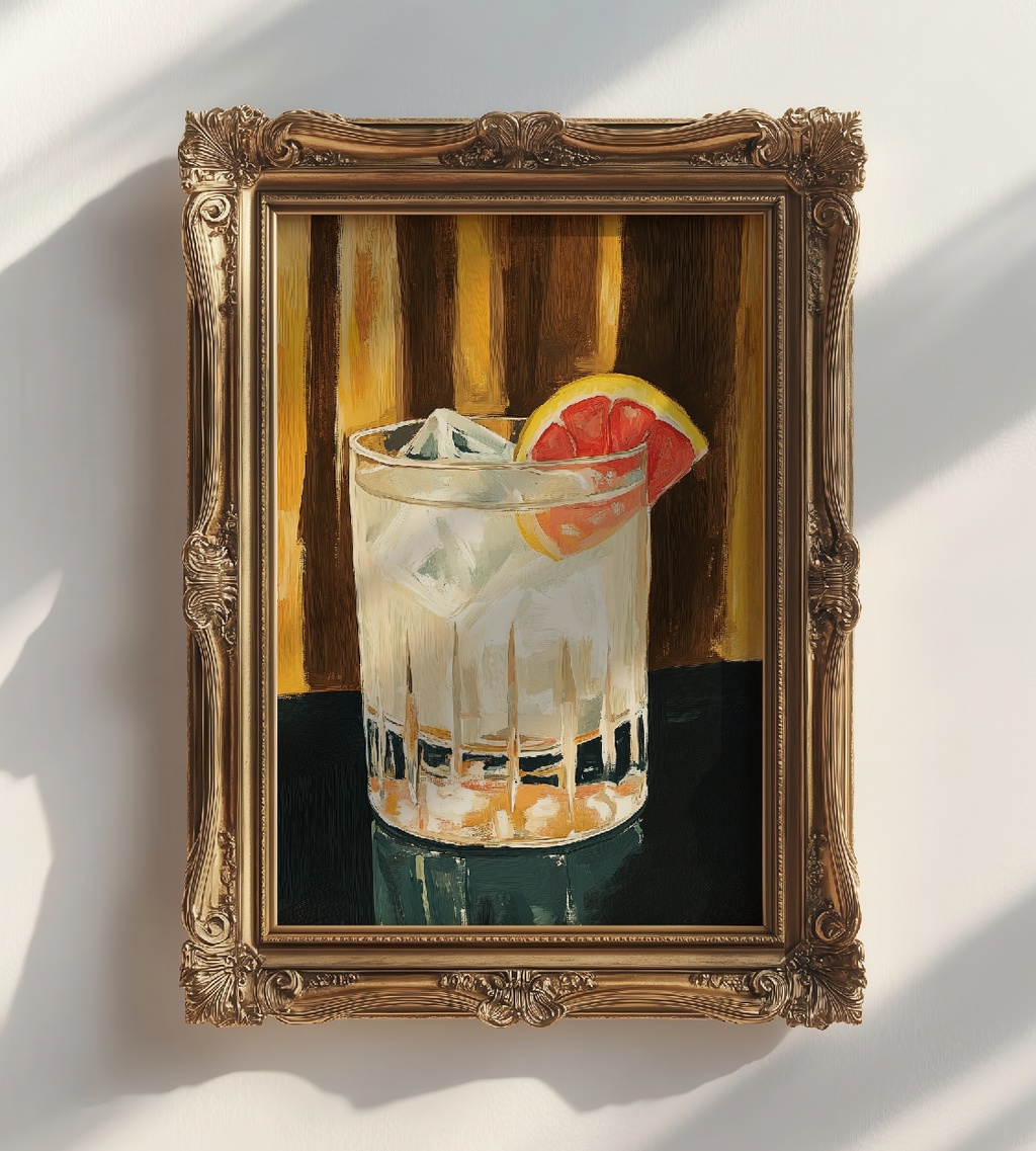 Vibrant Pink Grapefruit Paloma Cocktail Art Print - Retro Bar Decor, Citrus Kitchen Poster, Home Gift
