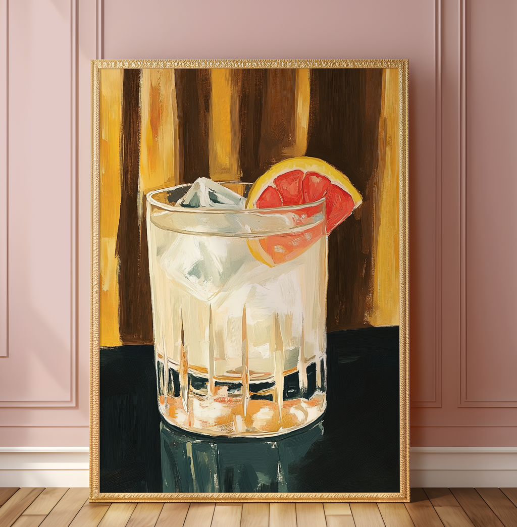 Vibrant Pink Grapefruit Paloma Cocktail Art Print - Retro Bar Decor, Citrus Kitchen Poster, Home Gift
