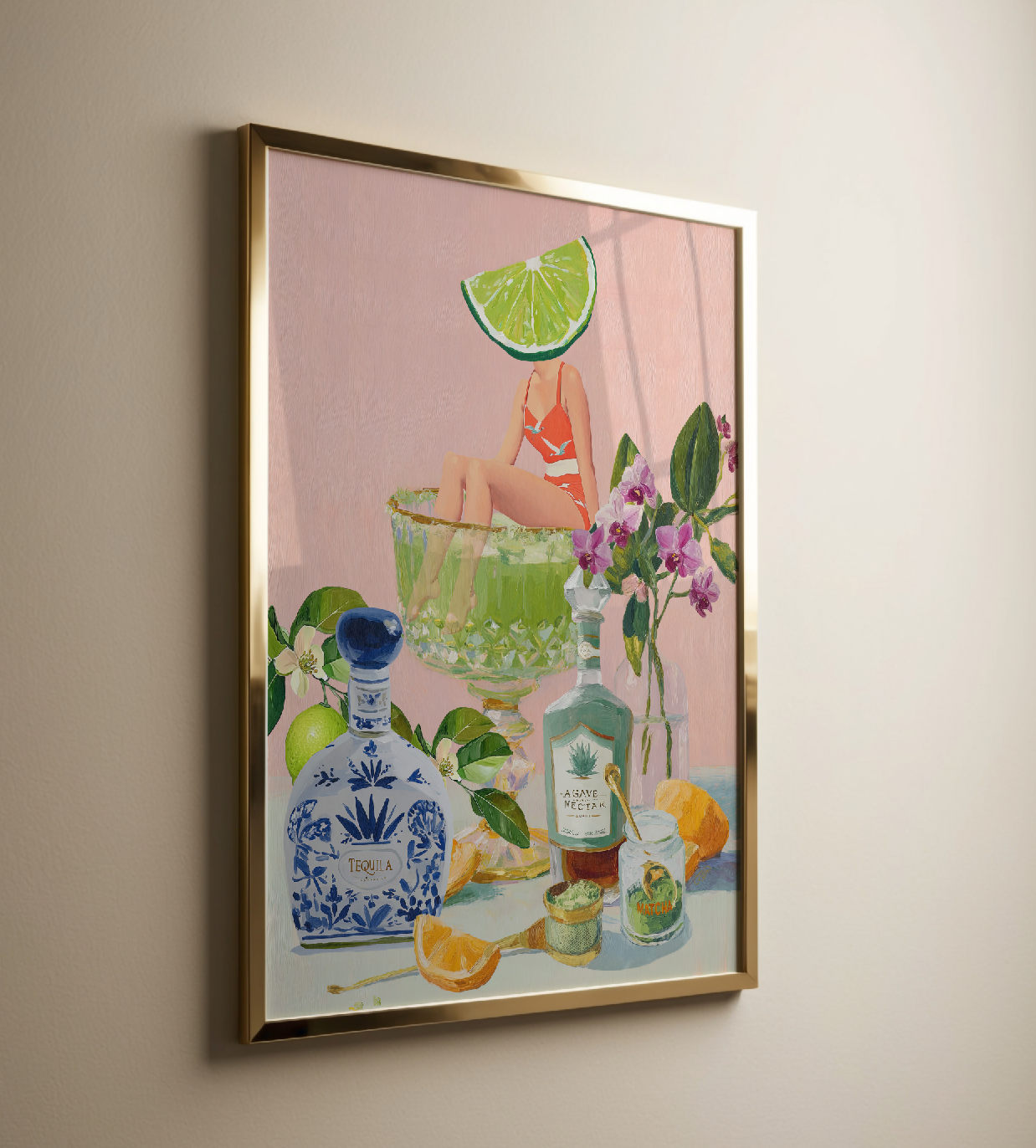 Vibrant Matcha Margarita Bar Art Print - Modern Cocktail Decor for Speakeasy or Home