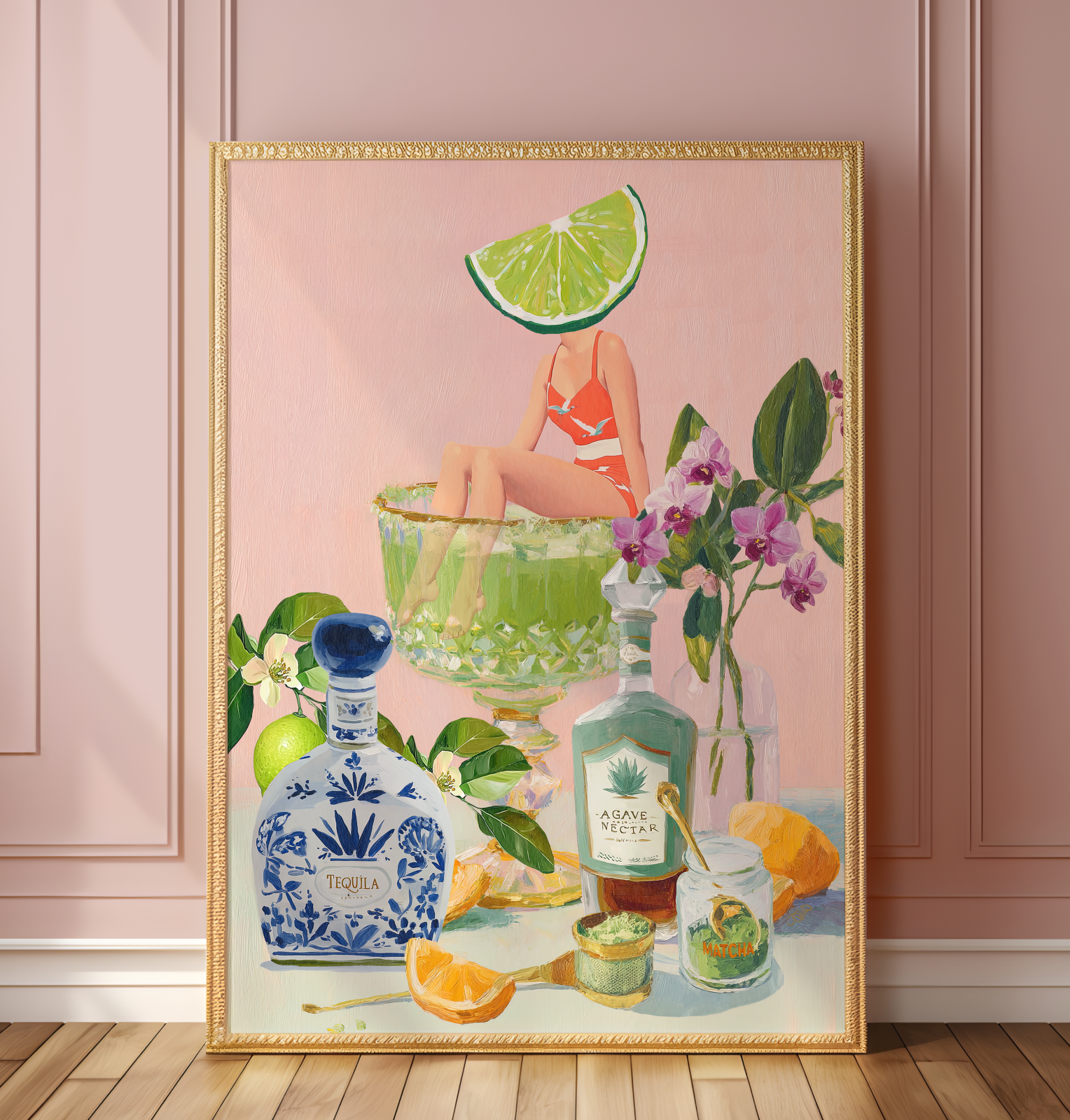 Vibrant Matcha Margarita Bar Art Print - Modern Cocktail Decor for Speakeasy or Home