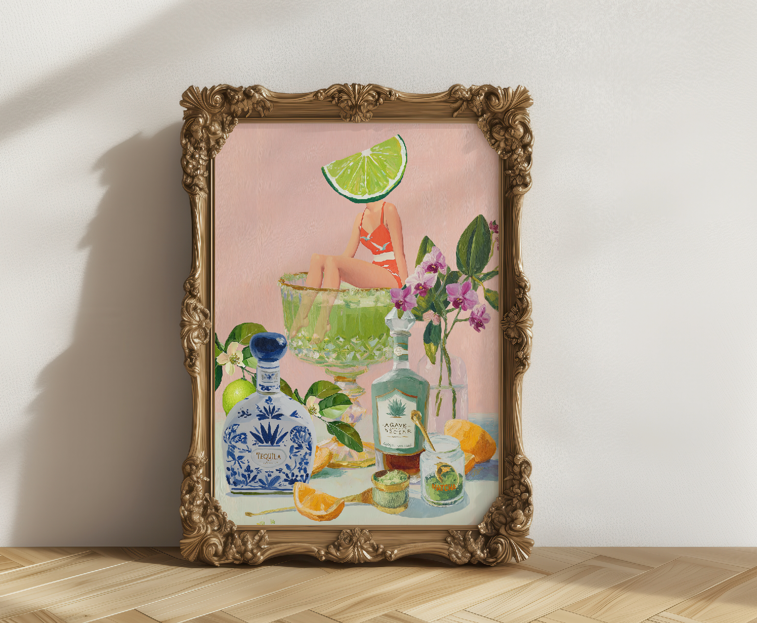 Vibrant Matcha Margarita Bar Art Print - Modern Cocktail Decor for Speakeasy or Home
