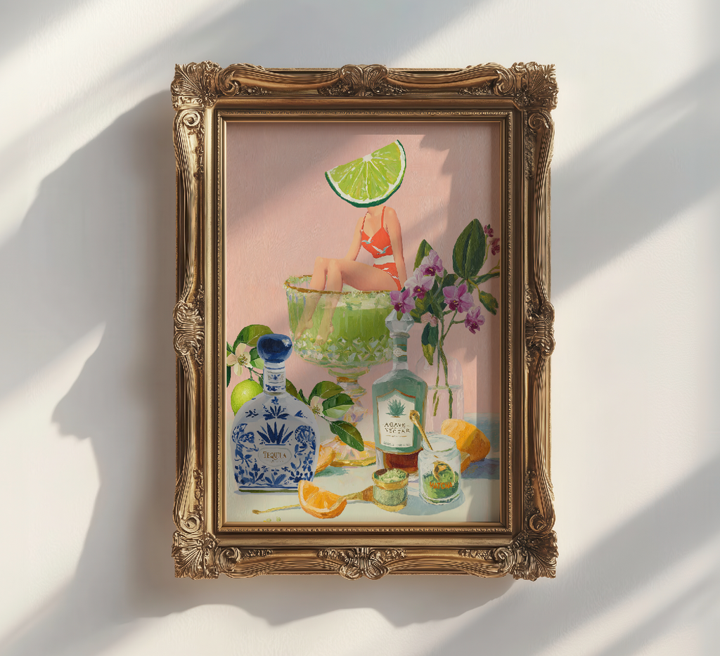 Vibrant Matcha Margarita Bar Art Print - Modern Cocktail Decor for Speakeasy or Home