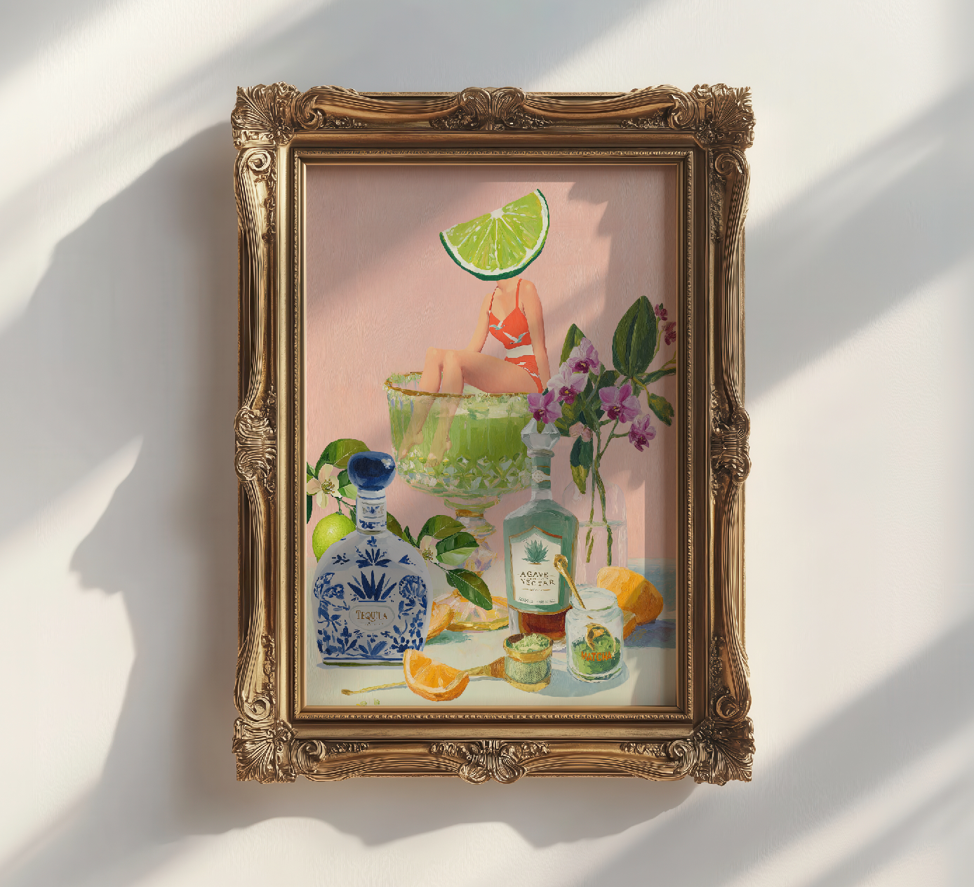 Vibrant Matcha Margarita Bar Art Print - Modern Cocktail Decor for Speakeasy or Home