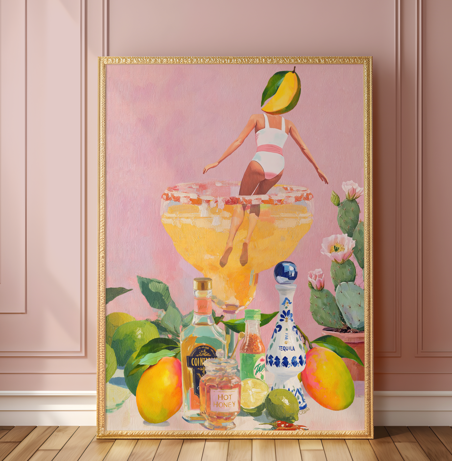 Spicy Mango Margarita Cocktail Poster: Tropical Bar Decor Art Print with Bold Beverage Illustration