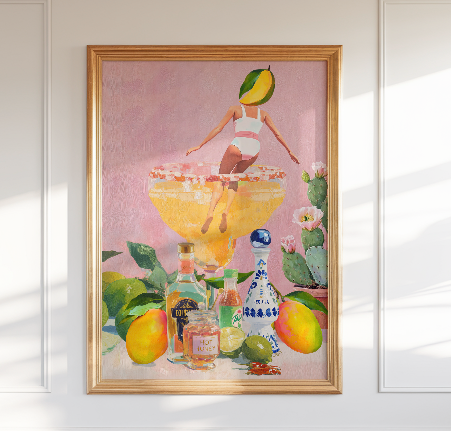 Spicy Mango Margarita Cocktail Poster: Tropical Bar Decor Art Print with Bold Beverage Illustration