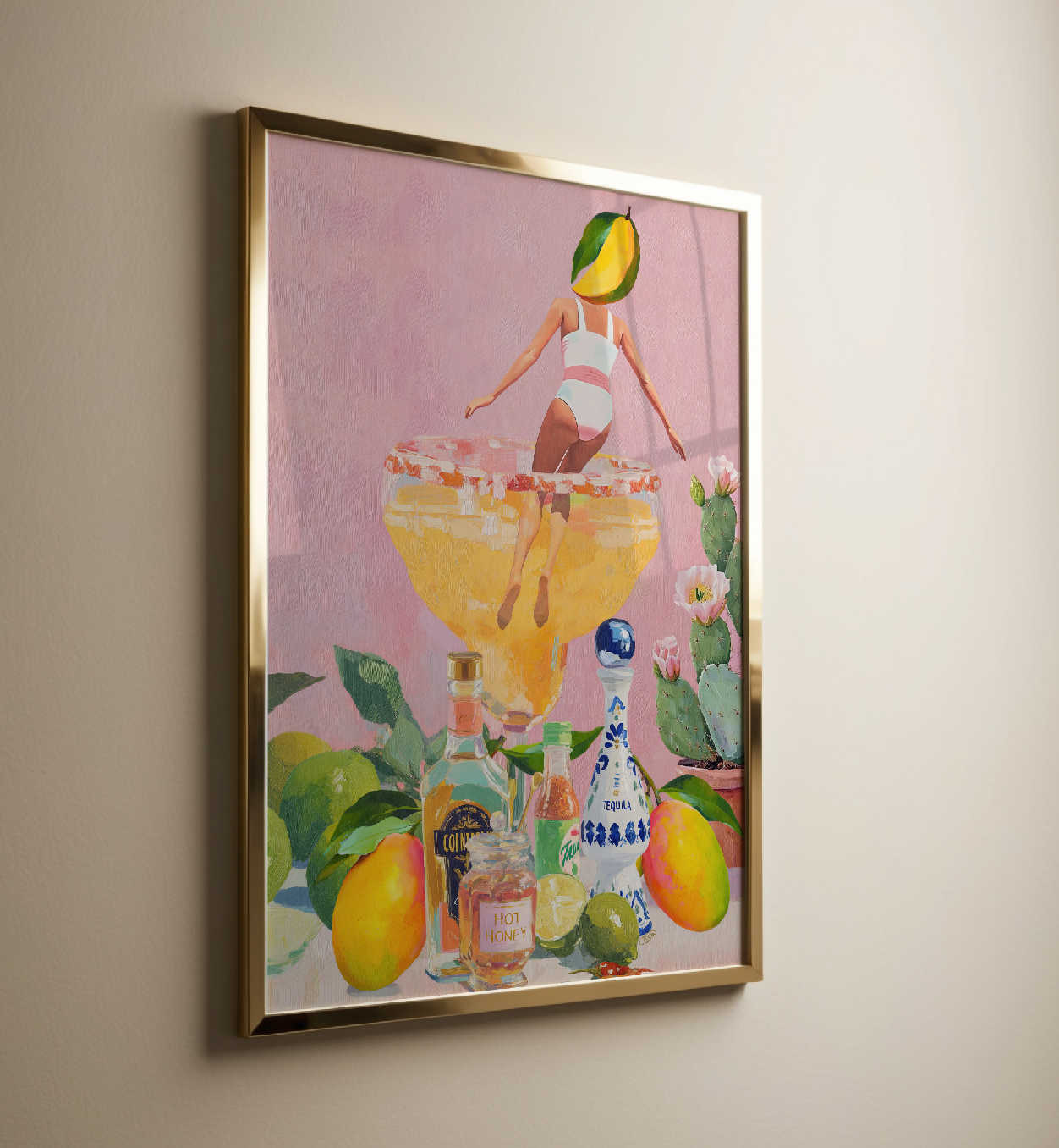 Spicy Mango Margarita Cocktail Poster: Tropical Bar Decor Art Print with Bold Beverage Illustration