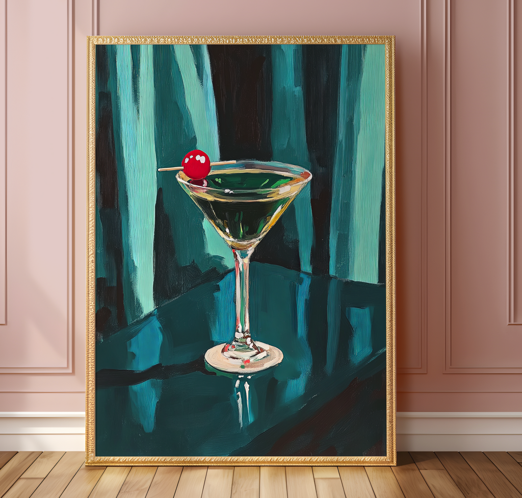 Retro Martini Cocktail Art Print - Minimalist Bar Decor, Mid-Century Drink Illustration Gift