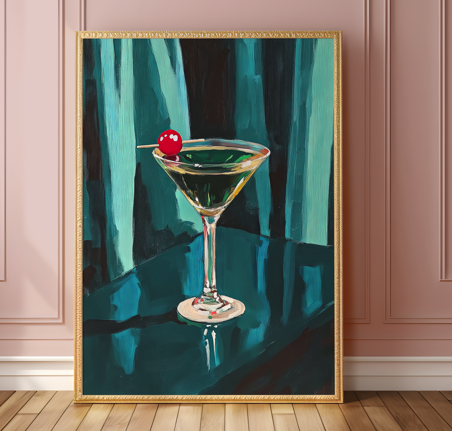 Retro Martini Cocktail Art Print - Minimalist Bar Decor, Mid-Century Drink Illustration Gift