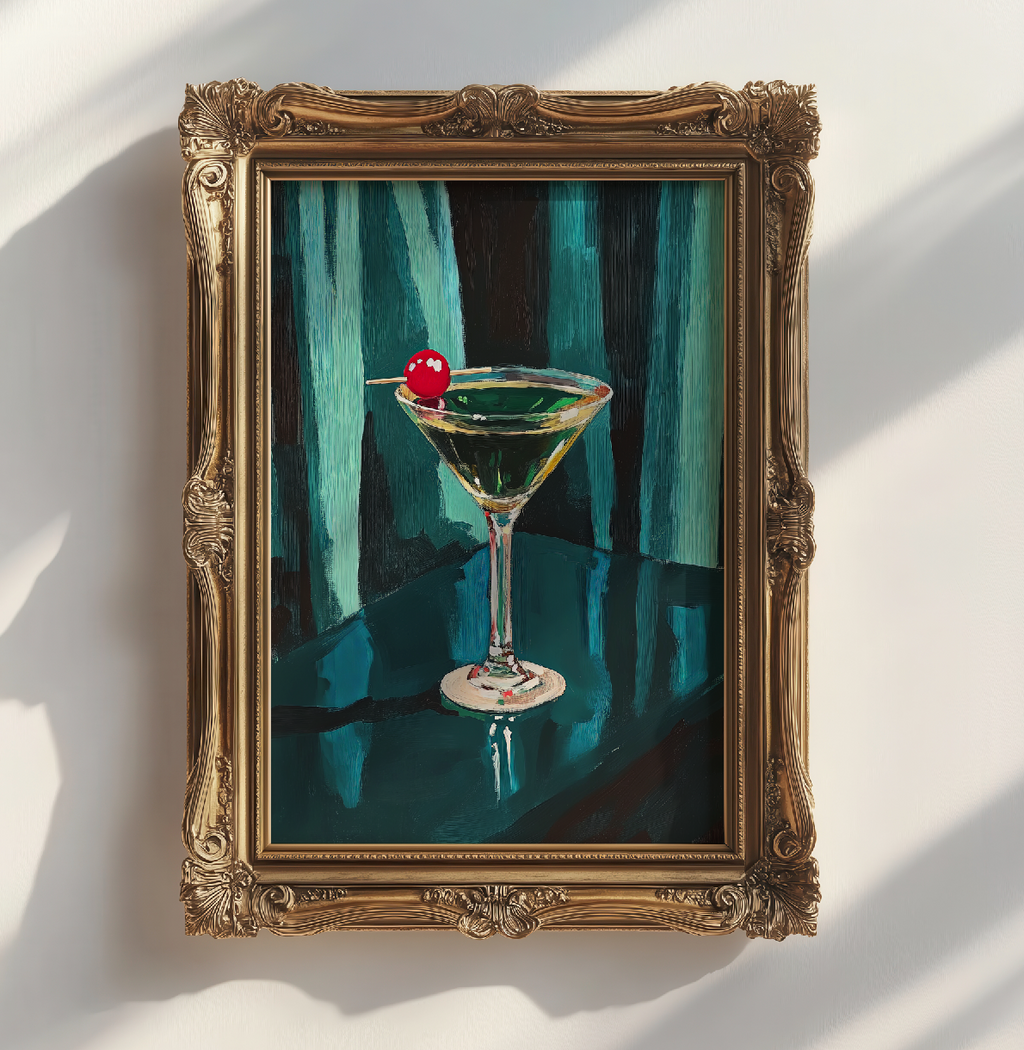 Retro Martini Cocktail Art Print - Minimalist Bar Decor, Mid-Century Drink Illustration Gift