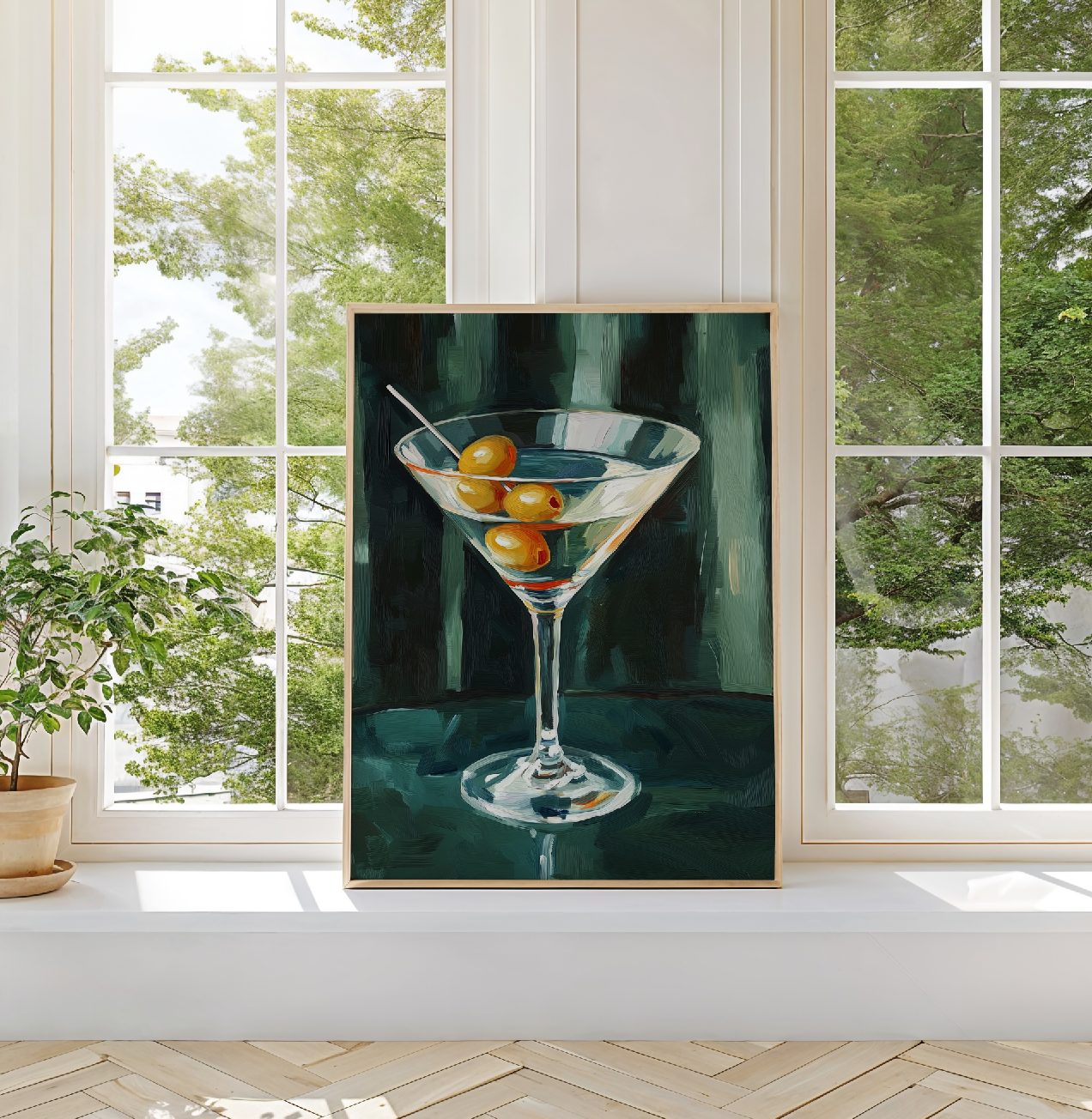 Minimalist Martini Cocktail Art Print - Classic Bar Wall Decor, Retro Drink Illustration Poster