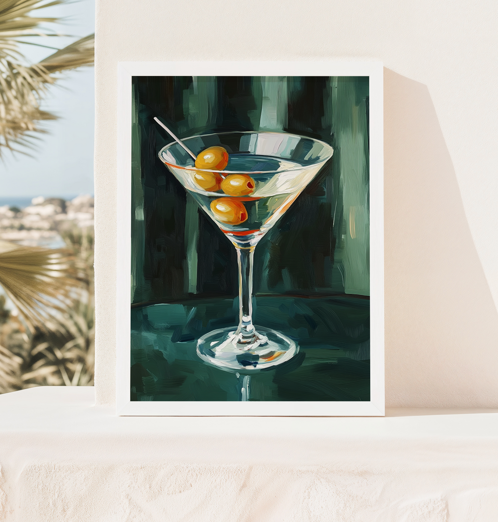 Minimalist Martini Cocktail Art Print - Classic Bar Wall Decor, Retro Drink Illustration Poster