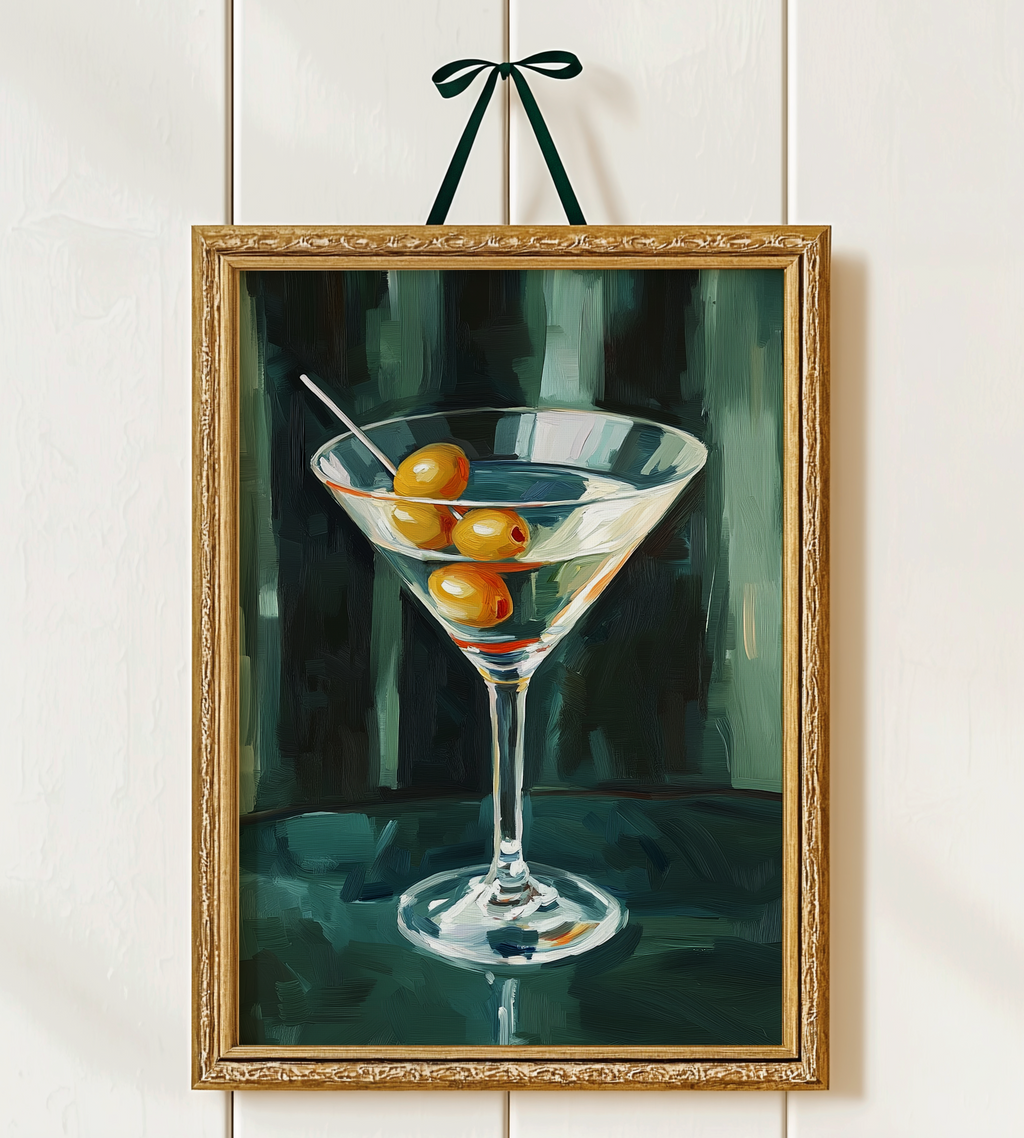 Minimalist Martini Cocktail Art Print - Classic Bar Wall Decor, Retro Drink Illustration Poster