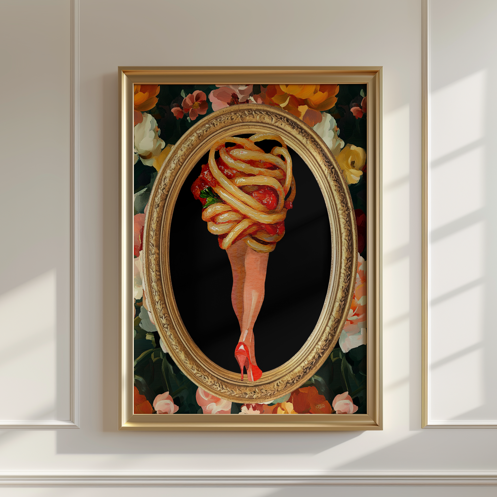 Quirky Pasta Legs Kitchen Wall Art | Foodie Spaghetti Print | Girly Carb Lovers Decor