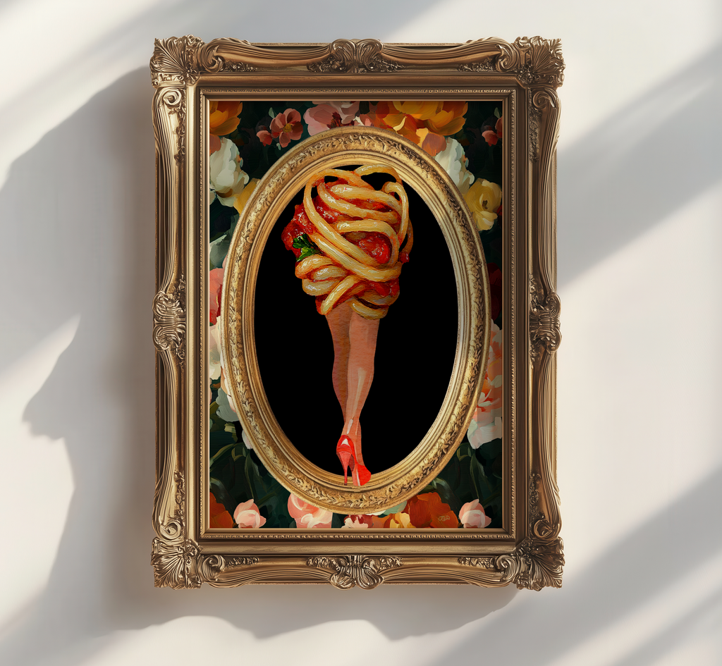 Quirky Pasta Legs Kitchen Wall Art | Foodie Spaghetti Print | Girly Carb Lovers Decor