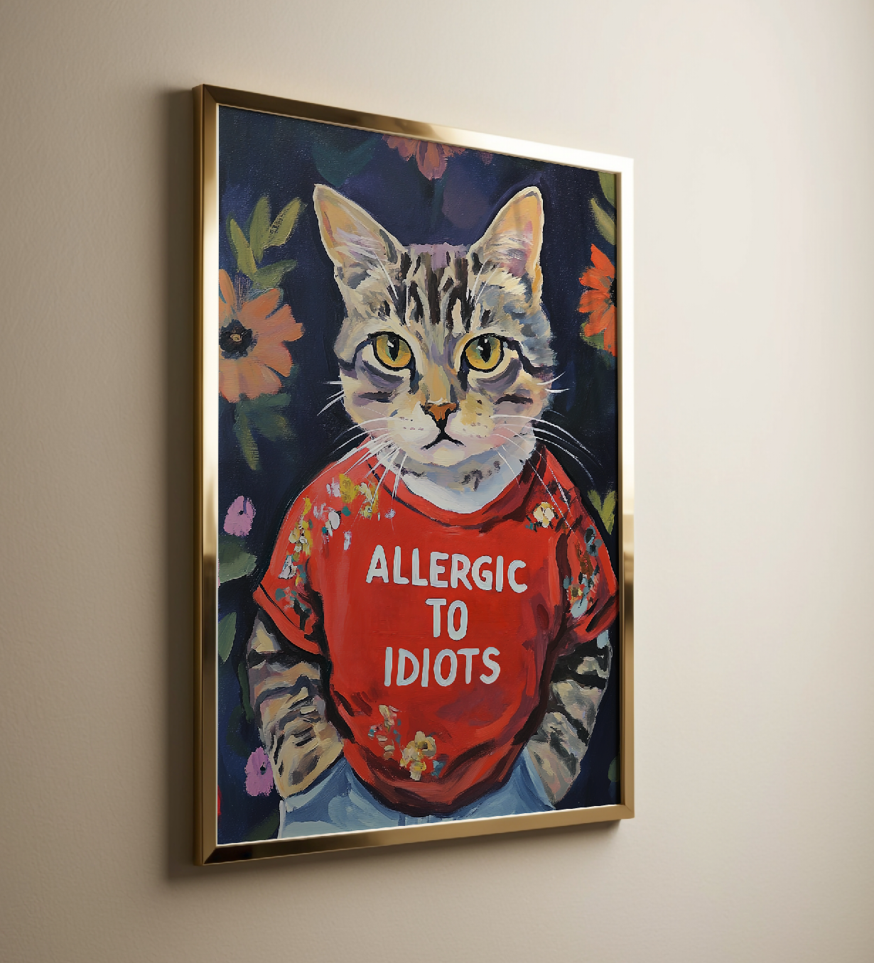Sarcastic Cat Lover Wall Art: Allergic to Idiots Poster - Funny Kitty Quote Decor Gift