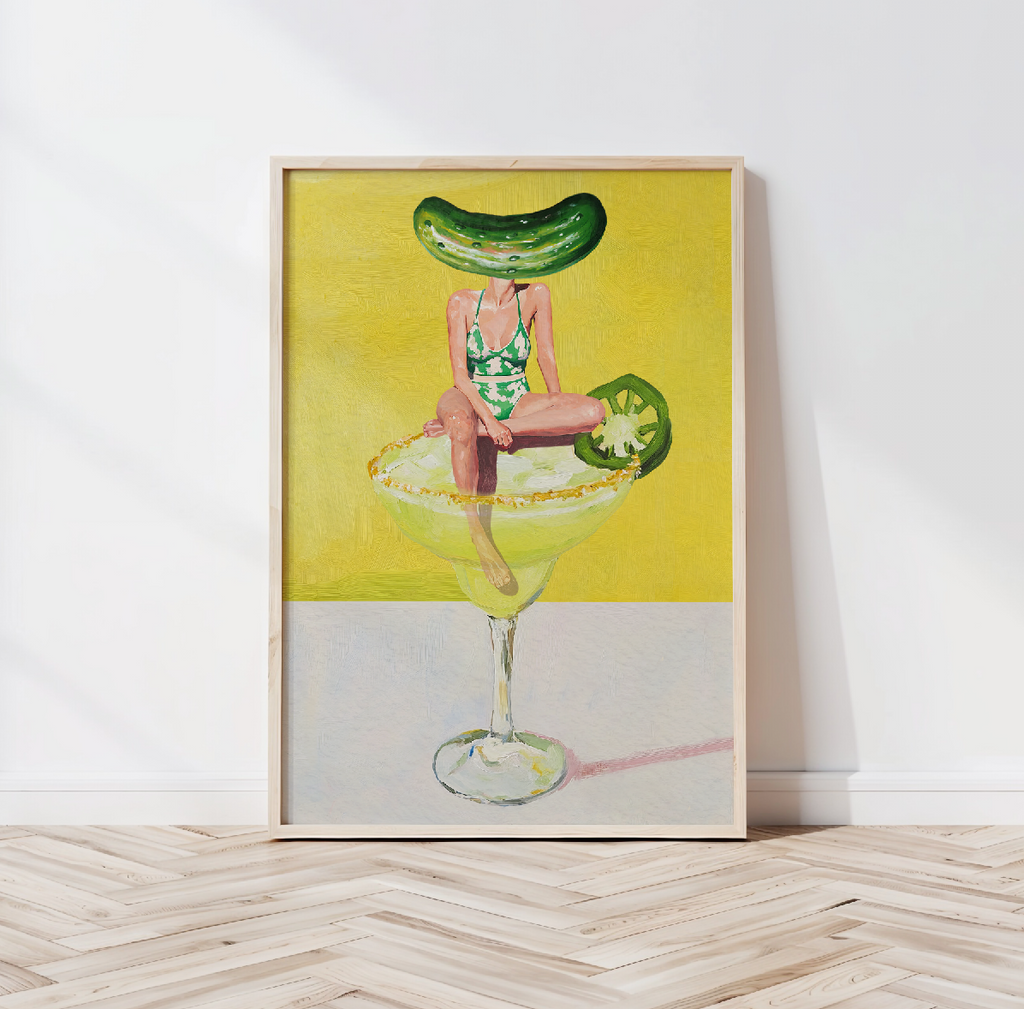 Spicy Pickle Jalapeño Margarita Retro Wall Art Poster - Fun Bar Decor for Cocktail Enthusiasts