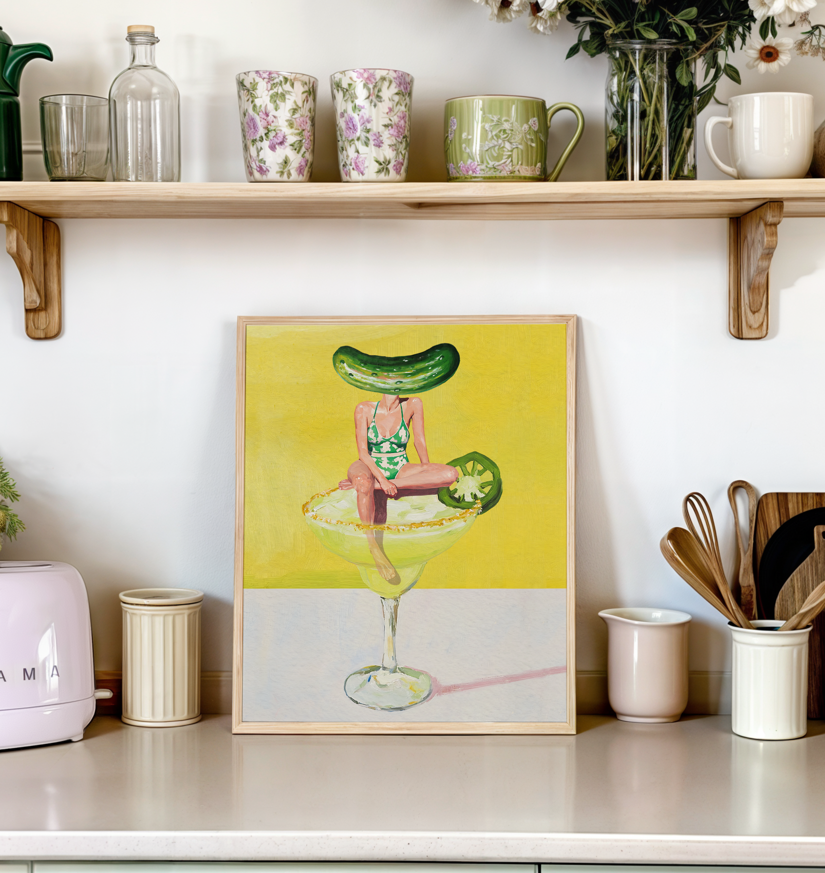 Spicy Pickle Jalapeño Margarita Retro Wall Art Poster - Fun Bar Decor for Cocktail Enthusiasts
