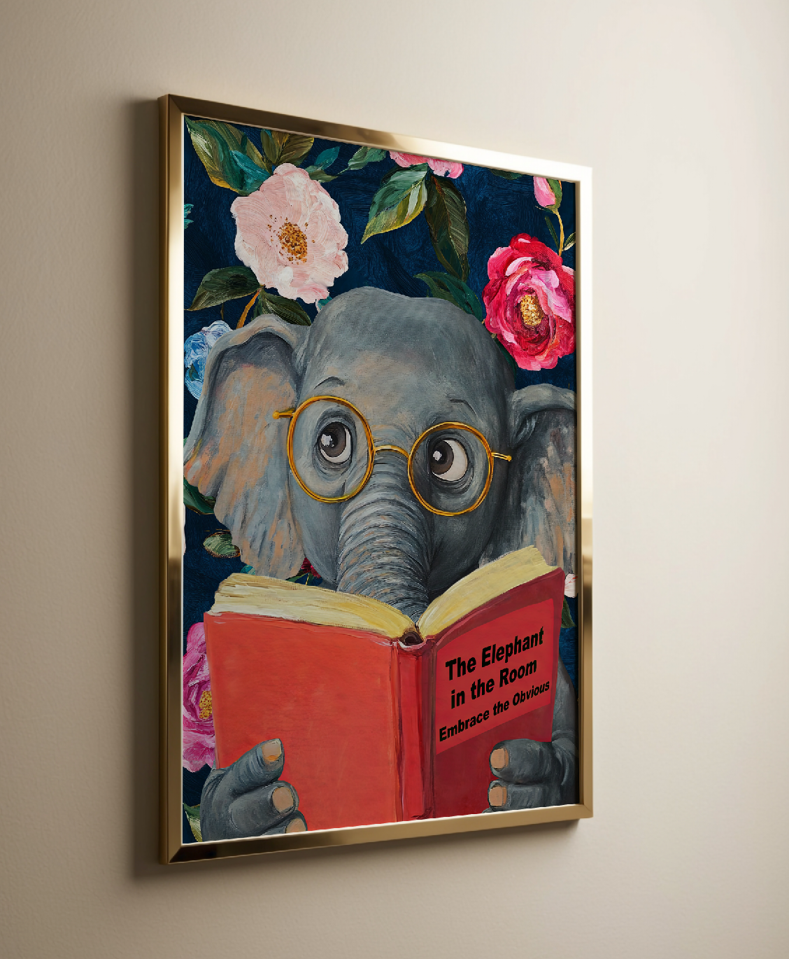 Funny Elephant Reading Book Art Print – The Elephant in the Room: Embrace the Obvious,  Fun Animal Art, Elephant Lover Gift, Quirky Wall Art