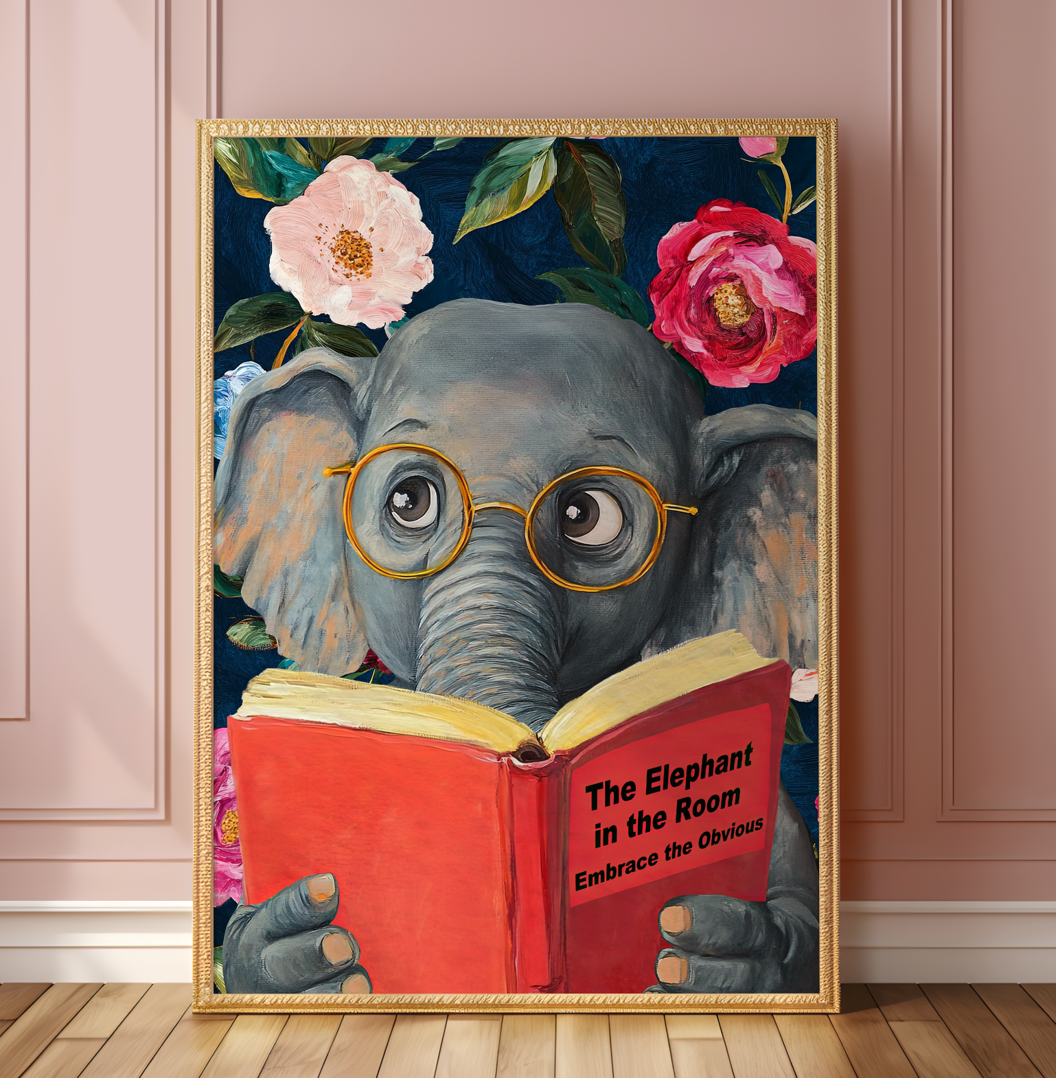 Funny Elephant Reading Book Art Print – The Elephant in the Room: Embrace the Obvious,  Fun Animal Art, Elephant Lover Gift, Quirky Wall Art