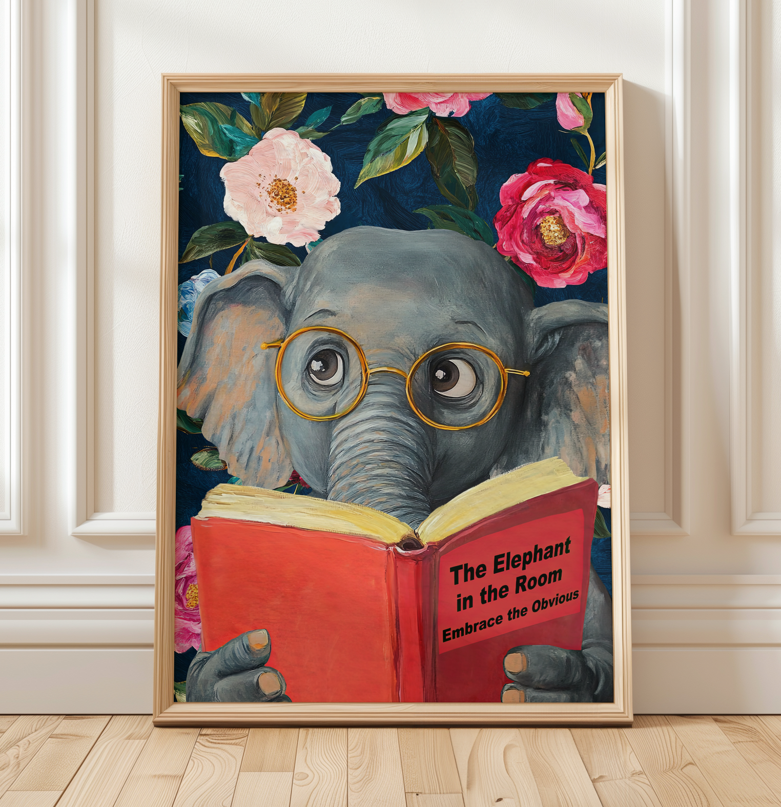 Funny Elephant Reading Book Art Print – The Elephant in the Room: Embrace the Obvious,  Fun Animal Art, Elephant Lover Gift, Quirky Wall Art