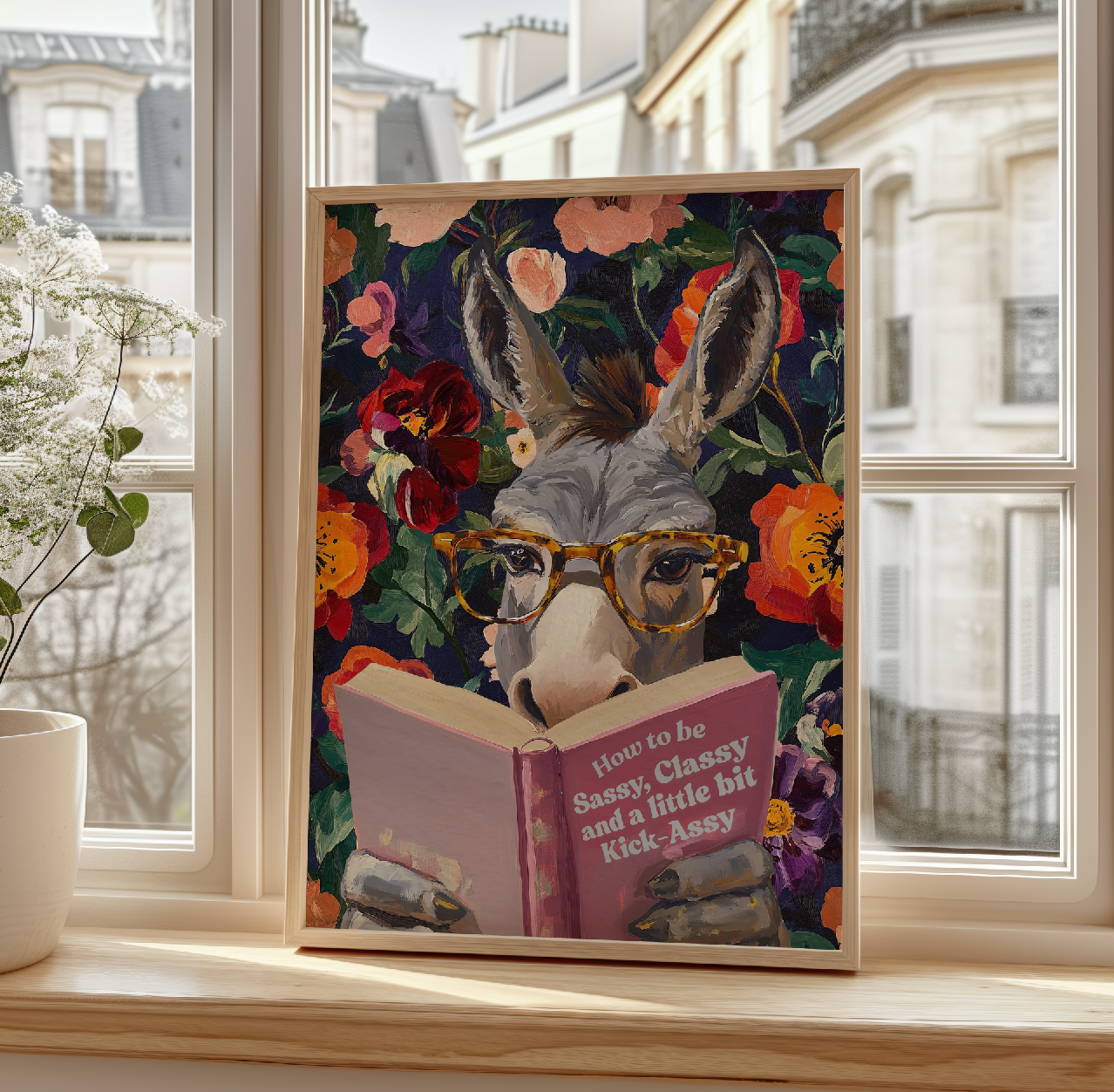 Donkey Reading Book Art Print – Whimsical Donkey Illustration, Animal Lover Gift, Funny Farm Animal Decor, Literary Donkey Wall Art