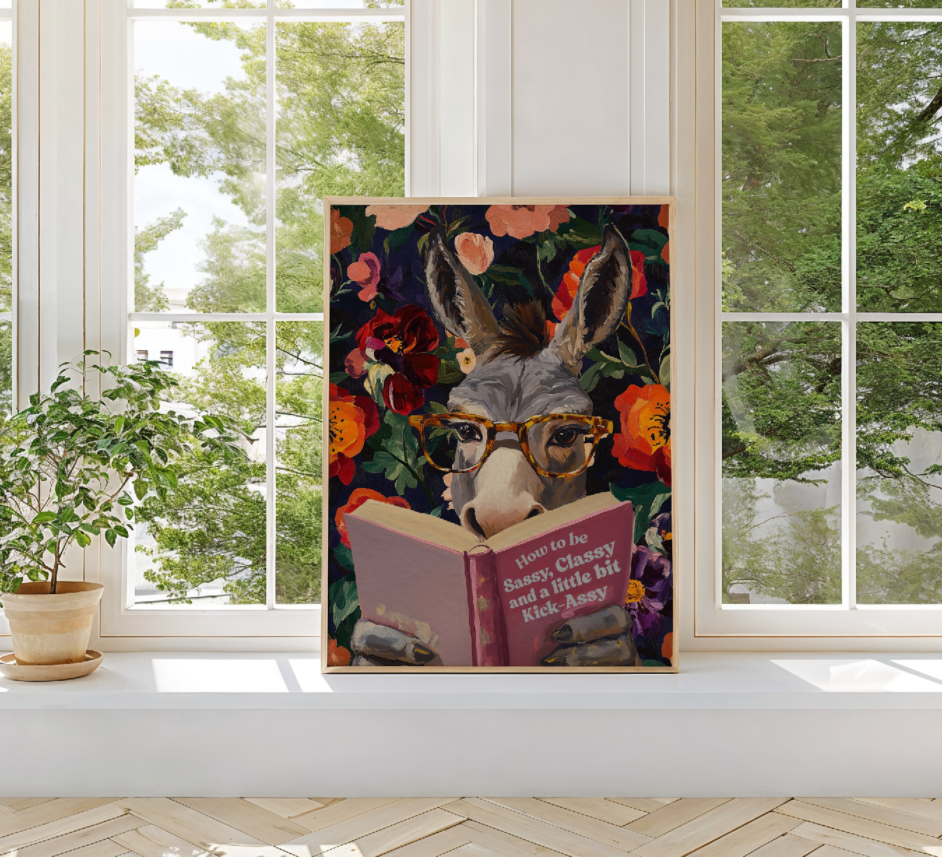 Donkey Reading Book Art Print – Whimsical Donkey Illustration, Animal Lover Gift, Funny Farm Animal Decor, Literary Donkey Wall Art