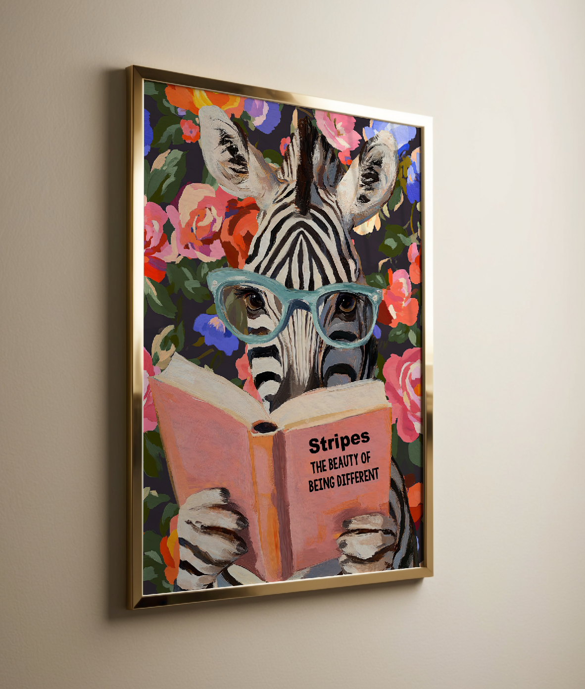 Zebra Reading Book Art Print – Literary Animal Wall Decor, Cute Zebra Illustration, Animal Lover Gift, Cozy Reading Nook Art